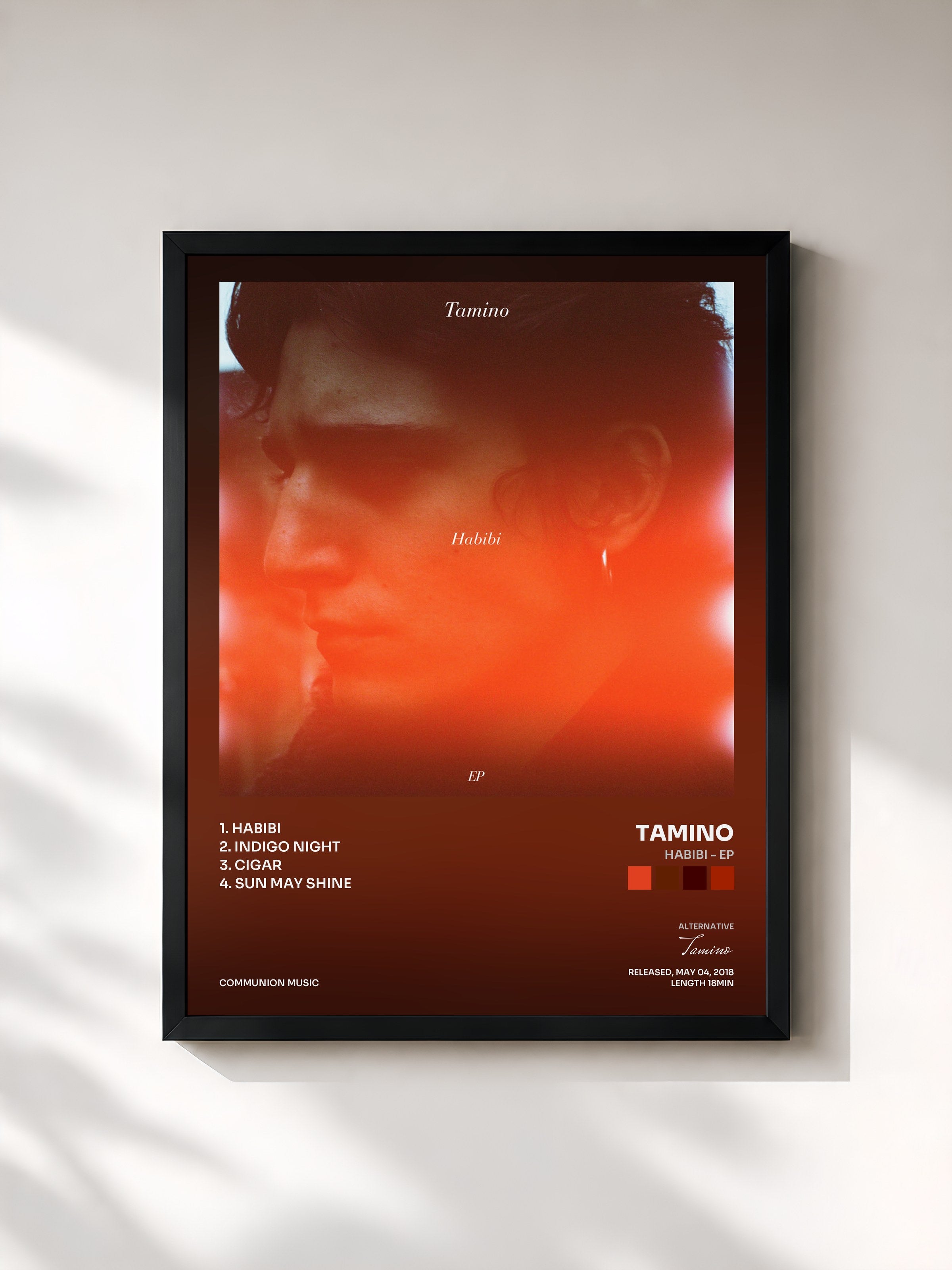 #noir Tableau de l'album Habibi - EP de Tamino, cadre noir, imprimé et encadré en France