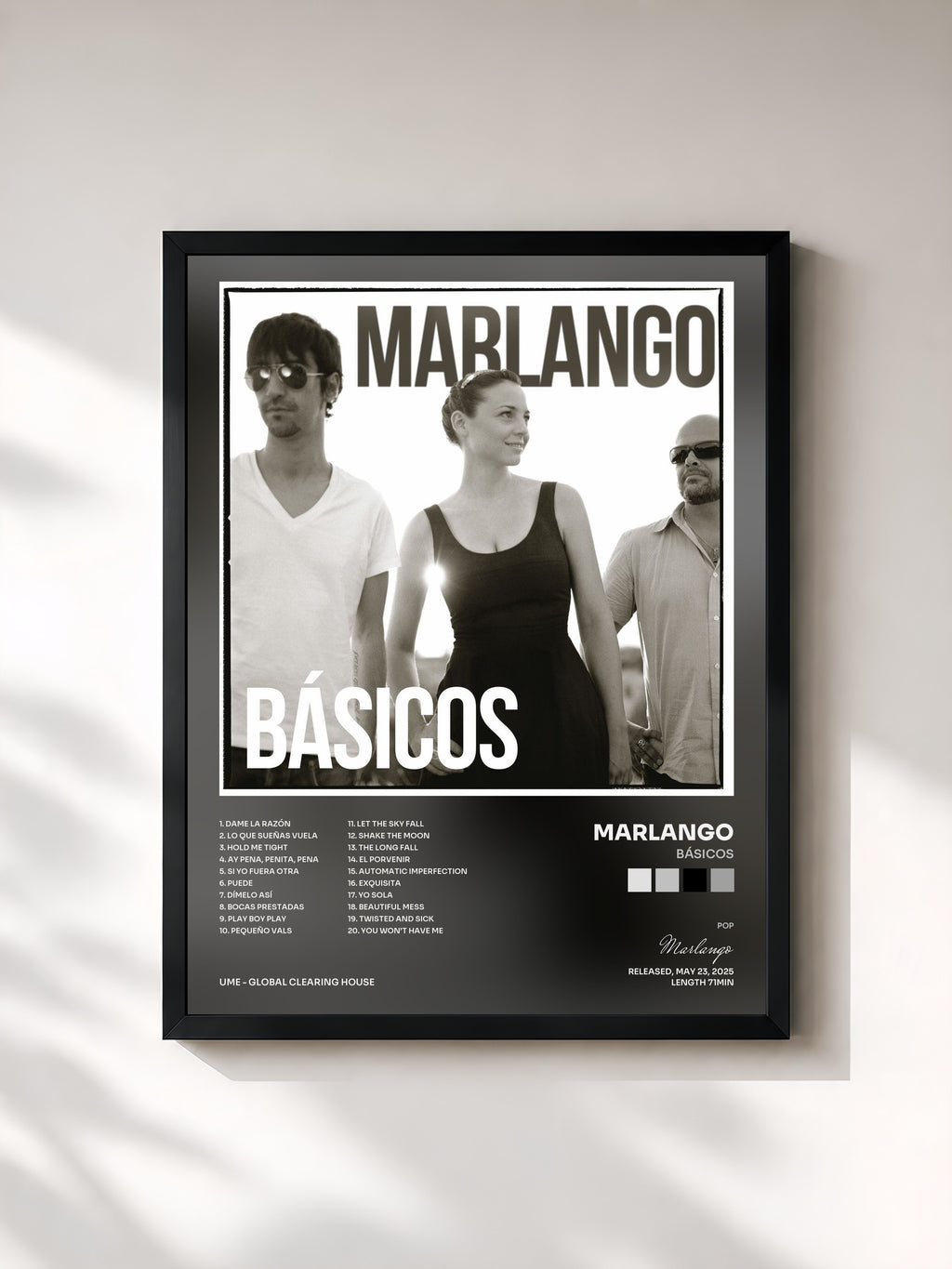 #noir Tableau de l'album Básicos de Marlango, cadre noir, imprimé et encadré en France