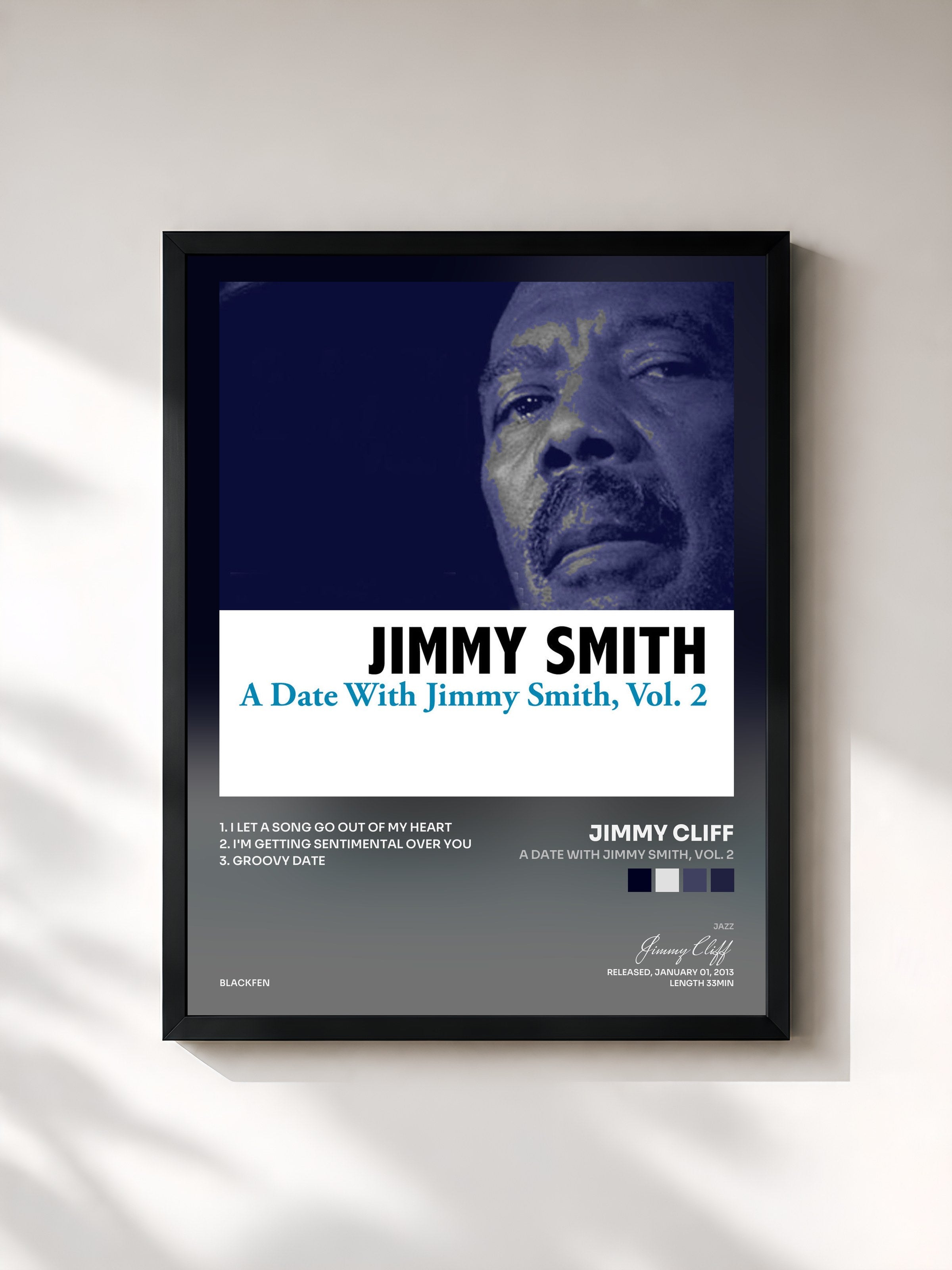 #noir Tableau de l'album A Date With Jimmy Smith, Vol. 2 de Jimmy Cliff, cadre noir, imprimé et encadré en France