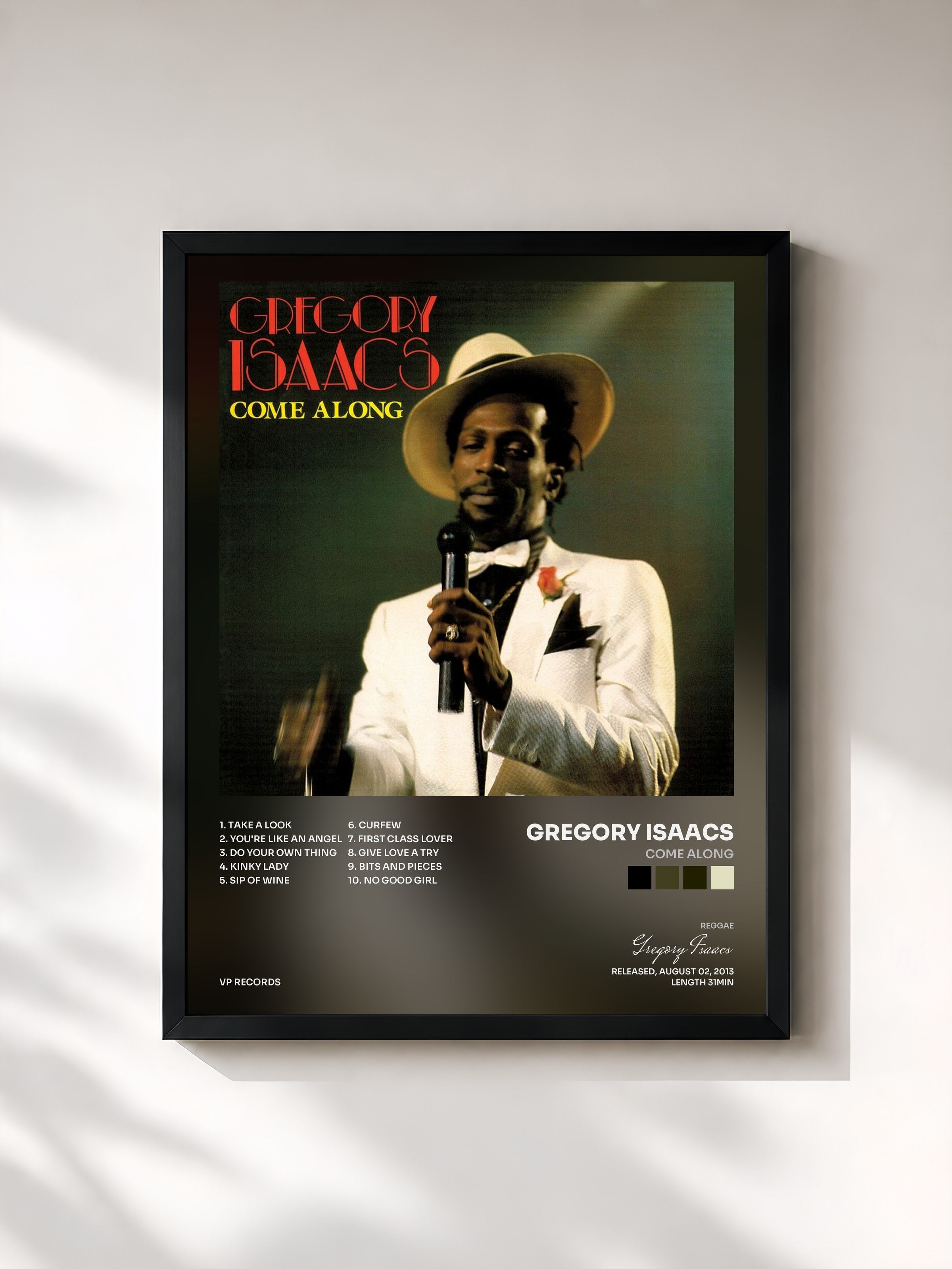 #noir Tableau de l'album Come Along de Gregory Isaacs, cadre noir, imprimé et encadré en France