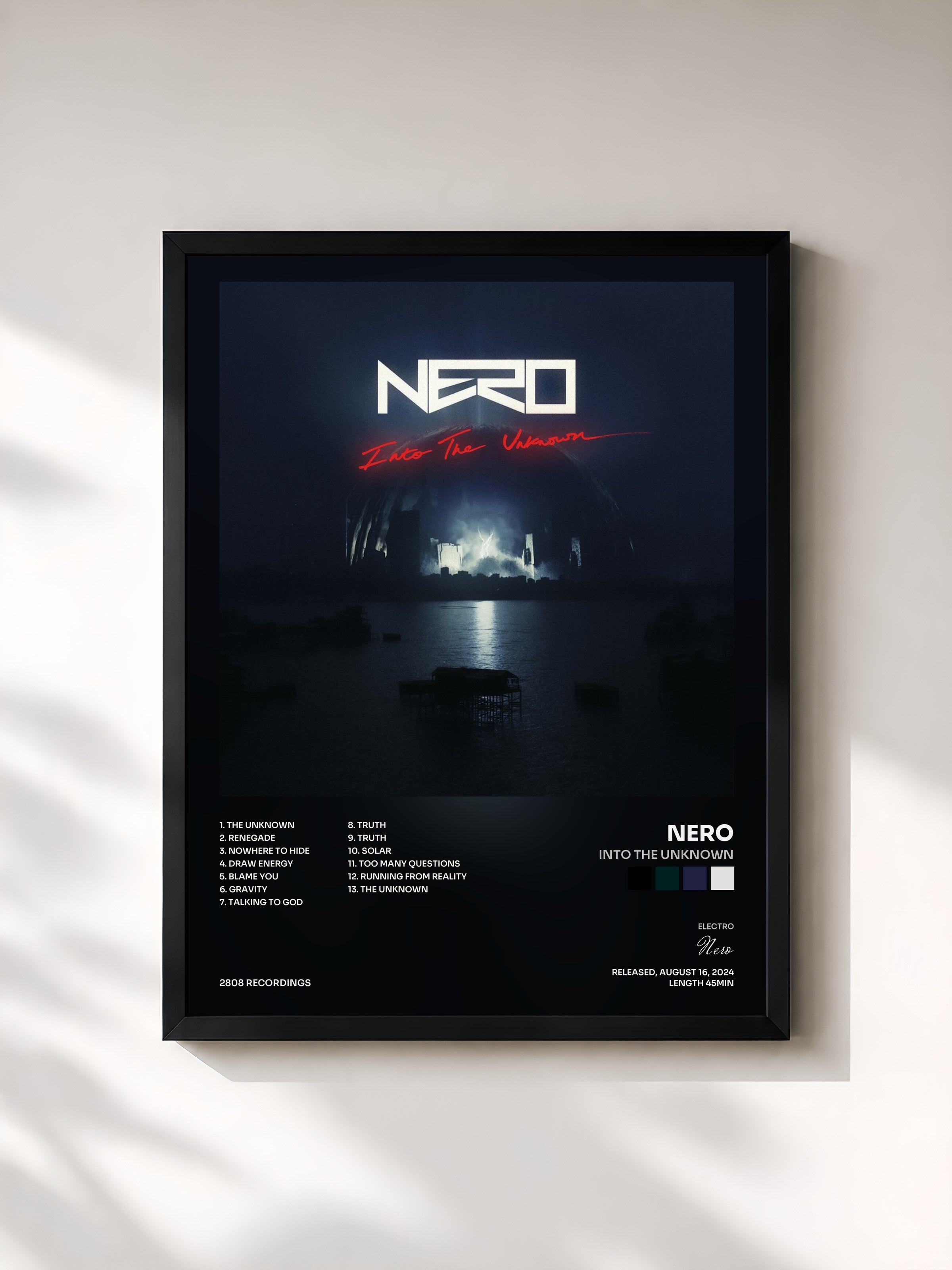 #noir Tableau de l'album Into the Unknown de Nero, cadre noir, imprimé et encadré en France