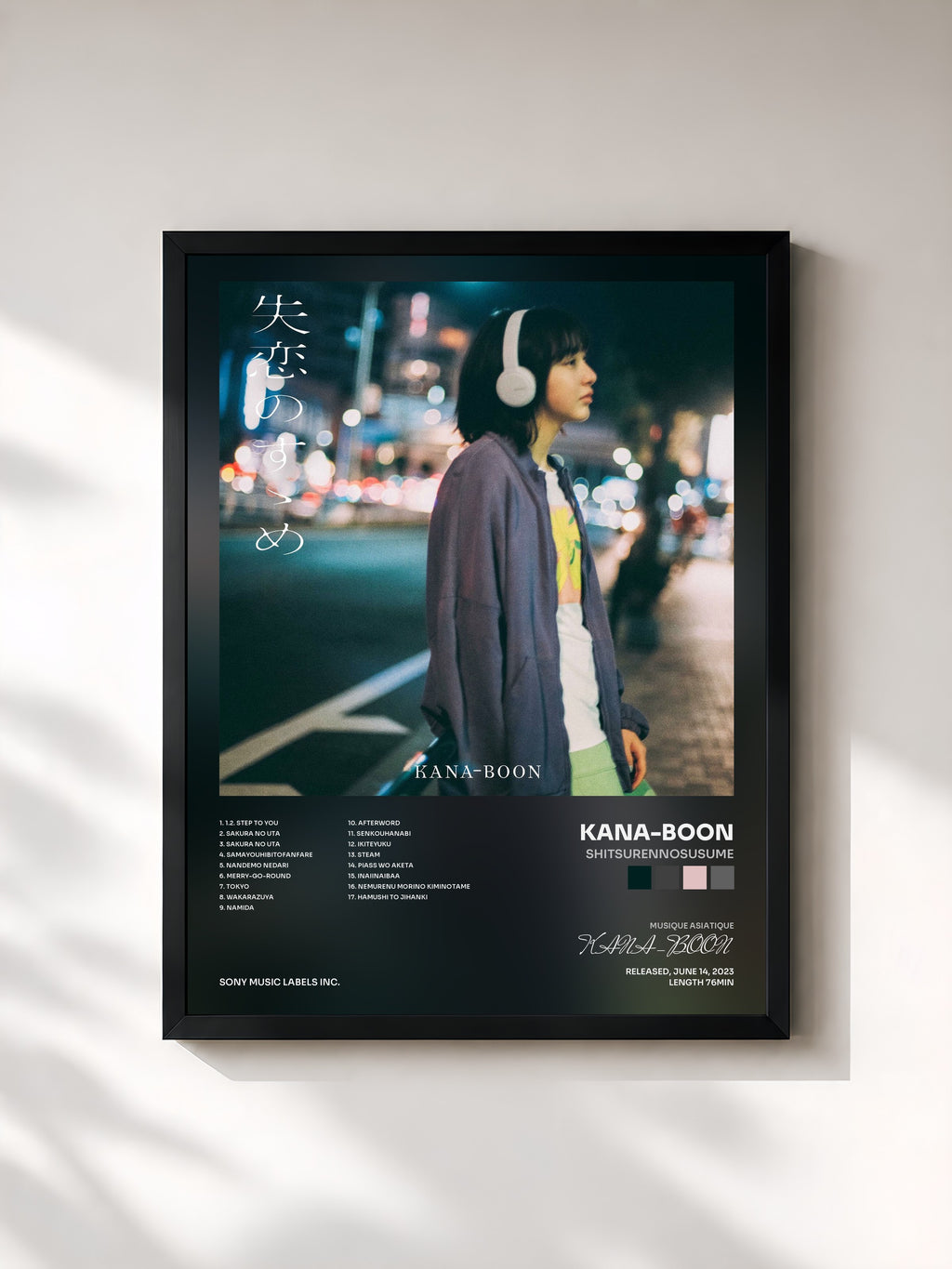 #noir Tableau de l'album Shitsurennosusume de KANA-BOON, cadre noir, imprimé et encadré en France