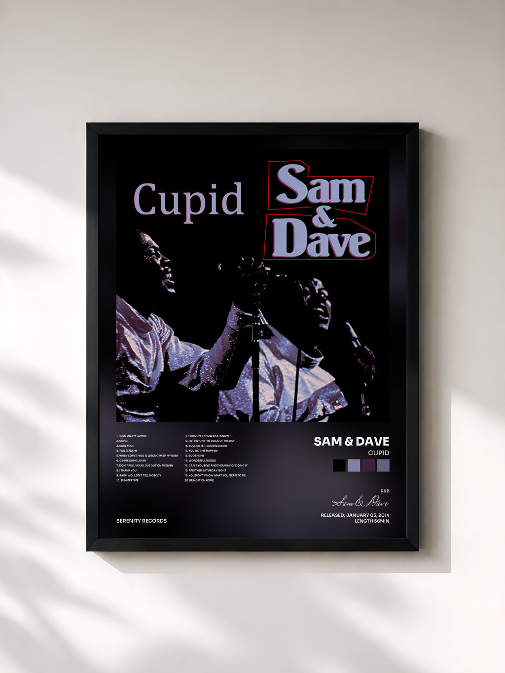 #noir Tableau de l'album Cupid de Sam & Dave, cadre noir, imprimé et encadré en France