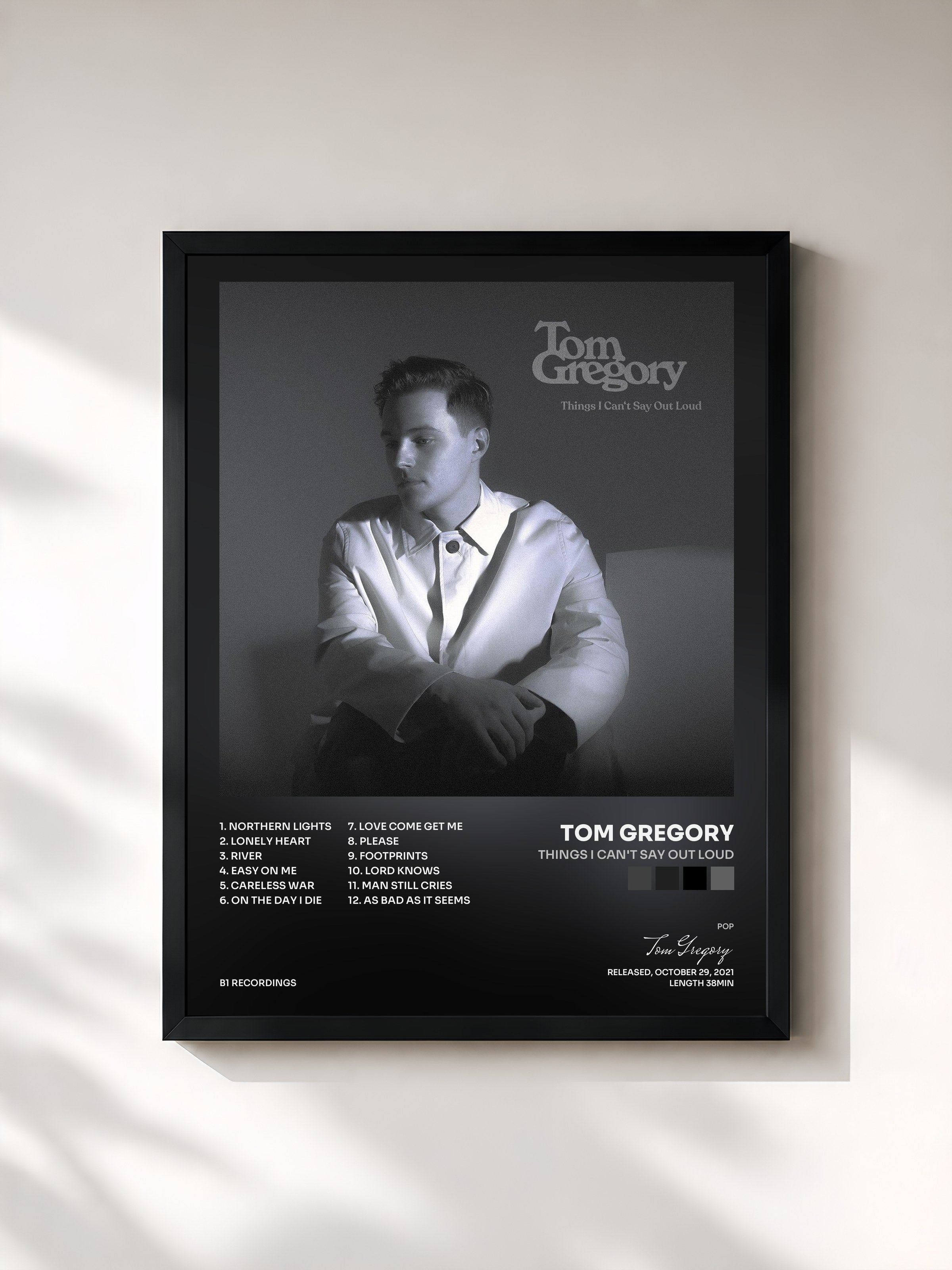 #noir Tableau de l'album Things I Can't Say Out Loud de Tom Gregory, cadre noir, imprimé et encadré en France