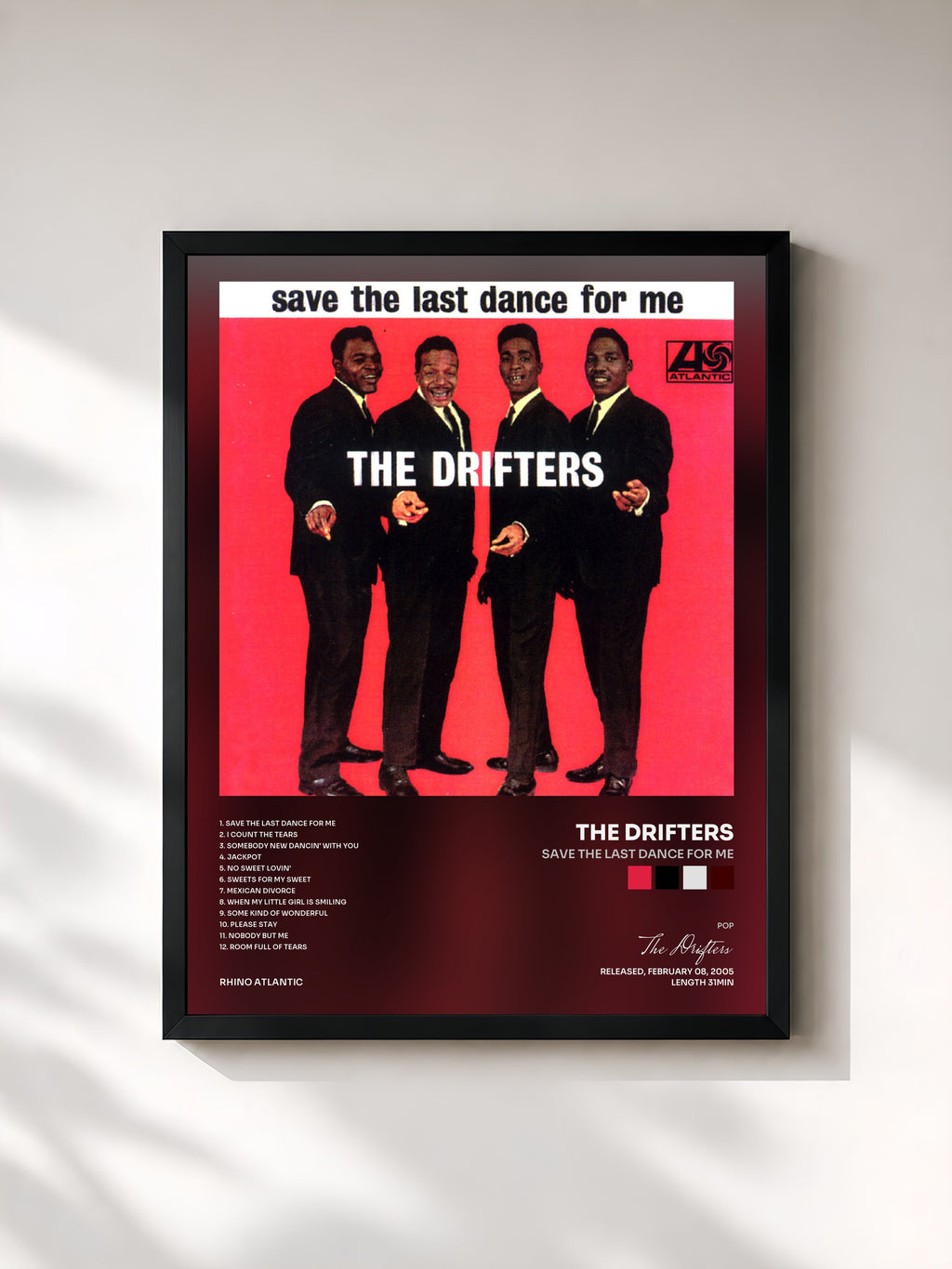 #noir Tableau de l'album Save the Last Dance for Me de The Drifters, cadre noir, imprimé et encadré en France