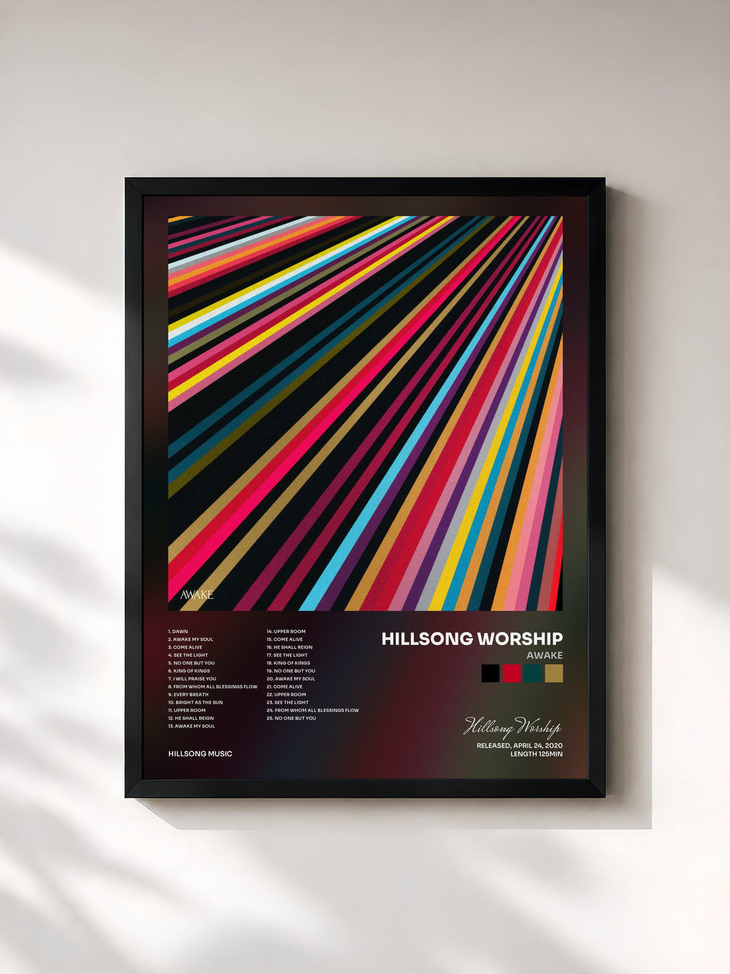 #noir Tableau de l'album Awake de Hillsong Worship, cadre noir, imprimé et encadré en France