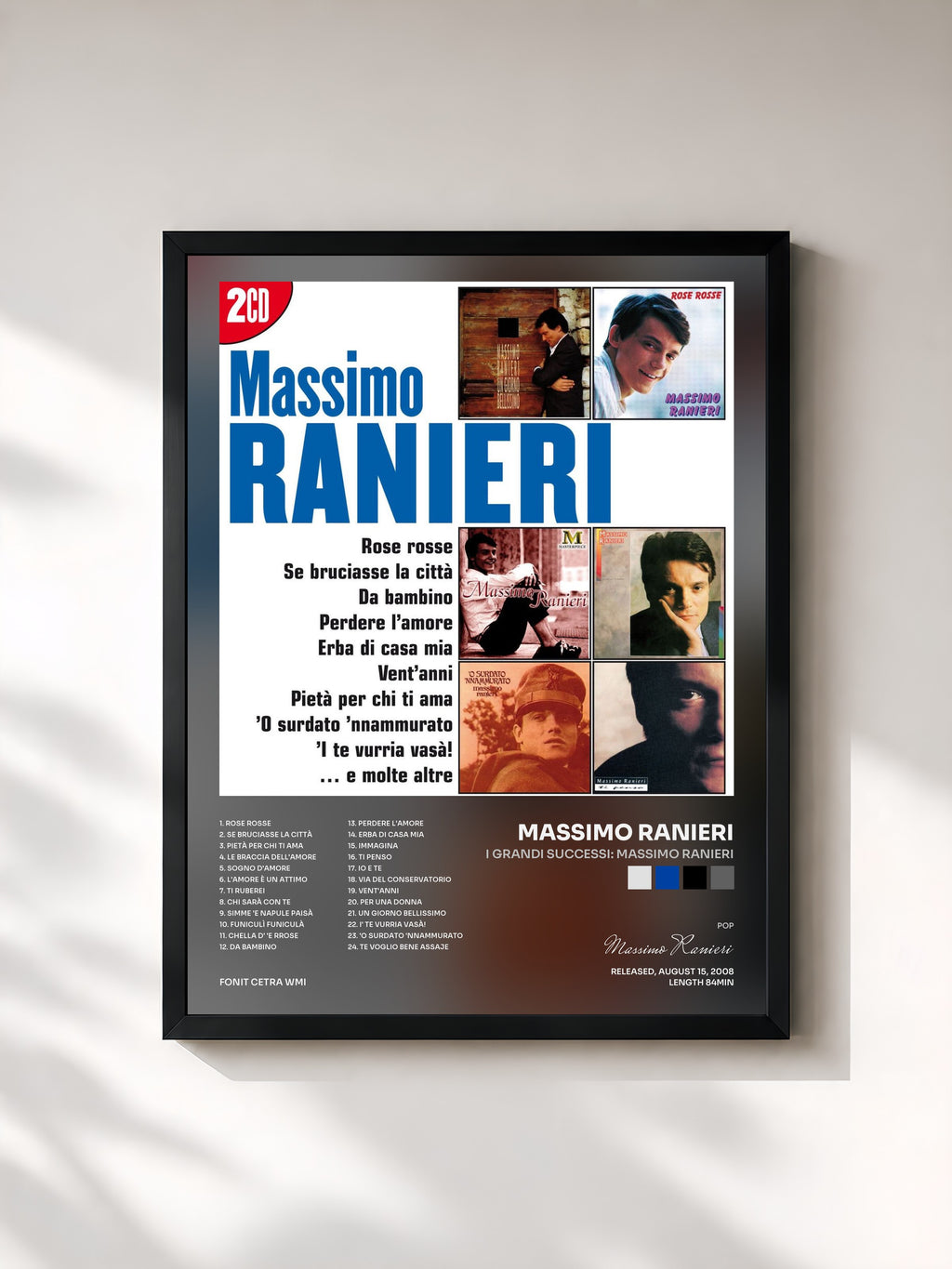 #noir Tableau de l'album I Grandi Successi: Massimo Ranieri de Massimo Ranieri, cadre noir, imprimé et encadré en France