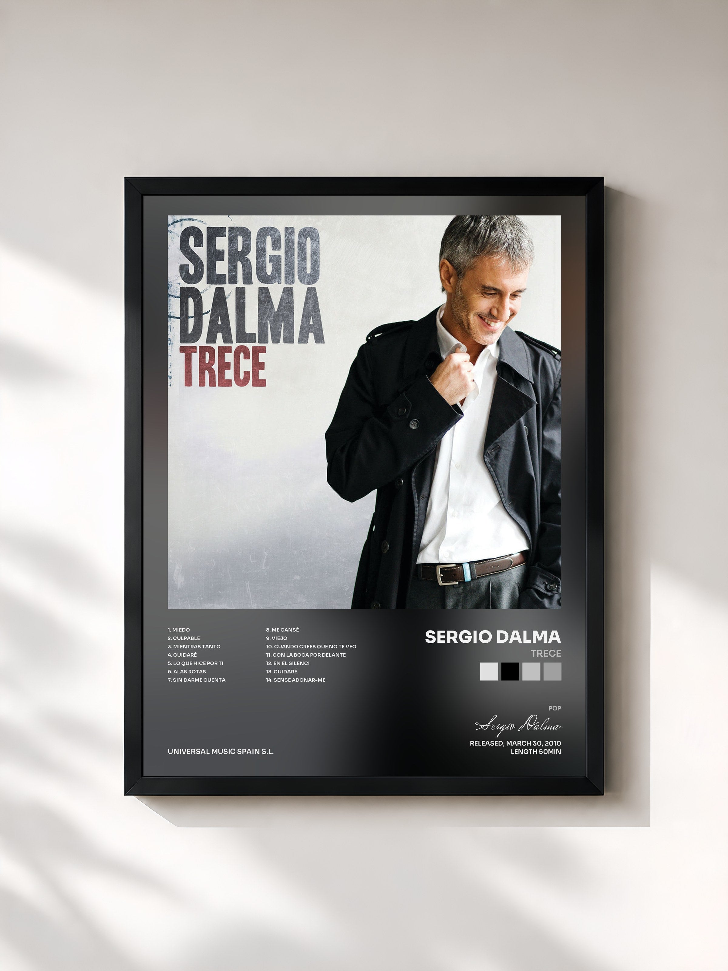 #noir Tableau de l'album Trece de Sergio Dalma, cadre noir, imprimé et encadré en France