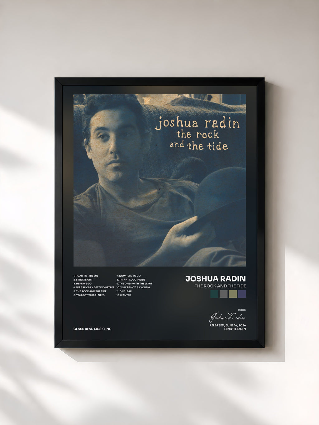 #noir Tableau de l'album The Rock and the Tide de Joshua Radin, cadre noir, imprimé et encadré en France