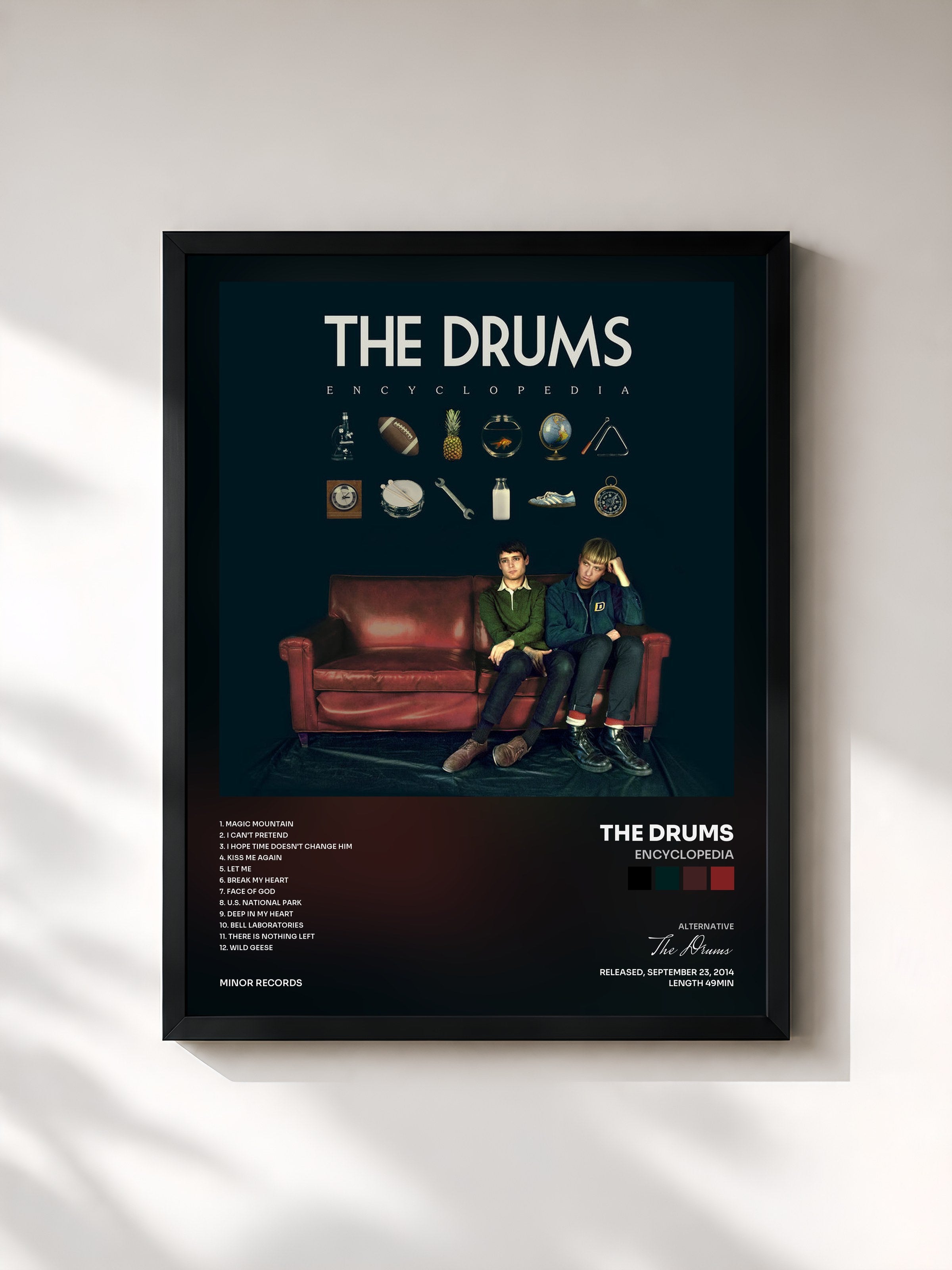 #noir Tableau de l'album Encyclopedia de The Drums, cadre noir, imprimé et encadré en France