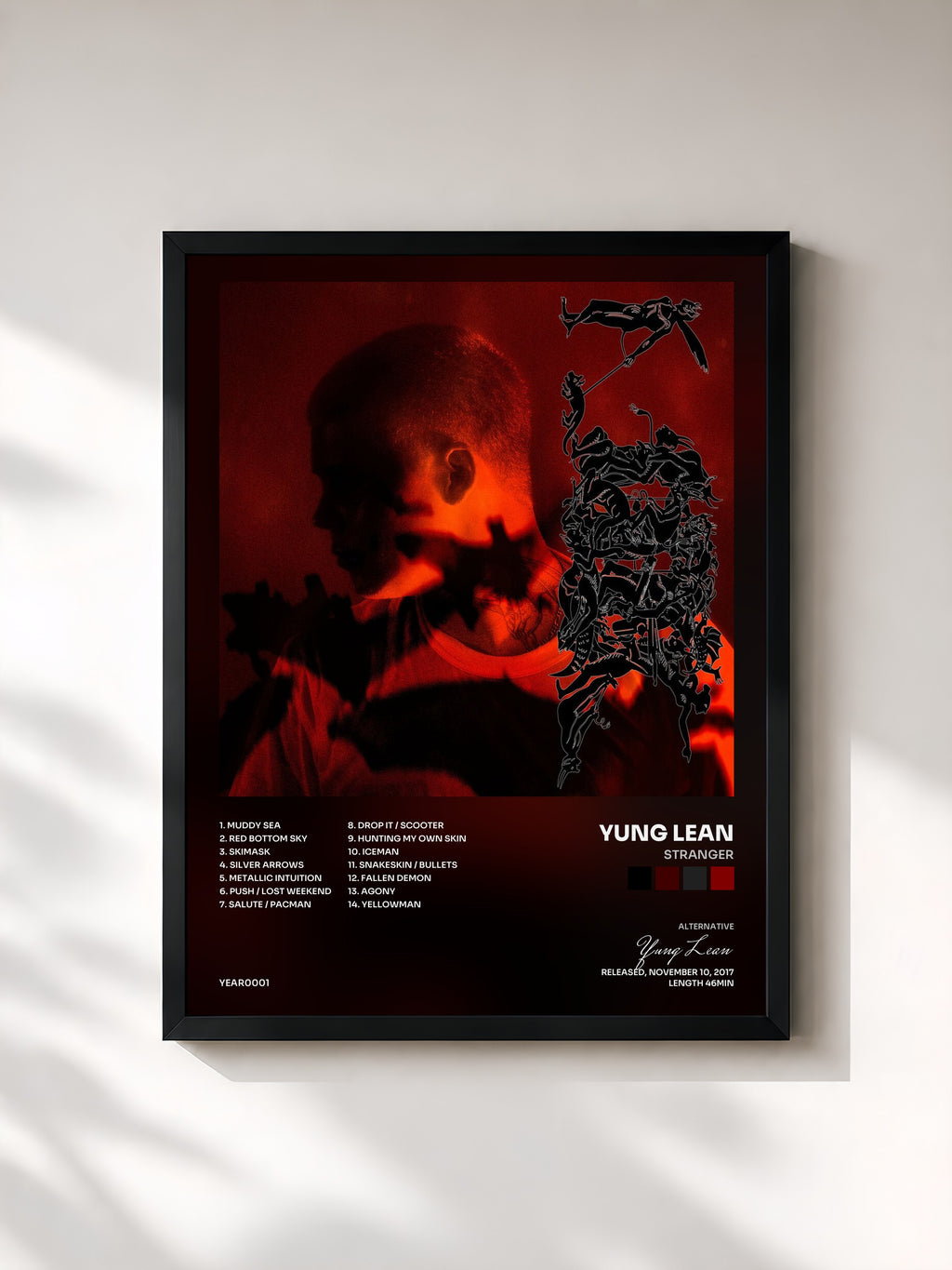 #noir Tableau de l'album Stranger de Yung Lean, cadre noir, imprimé et encadré en France