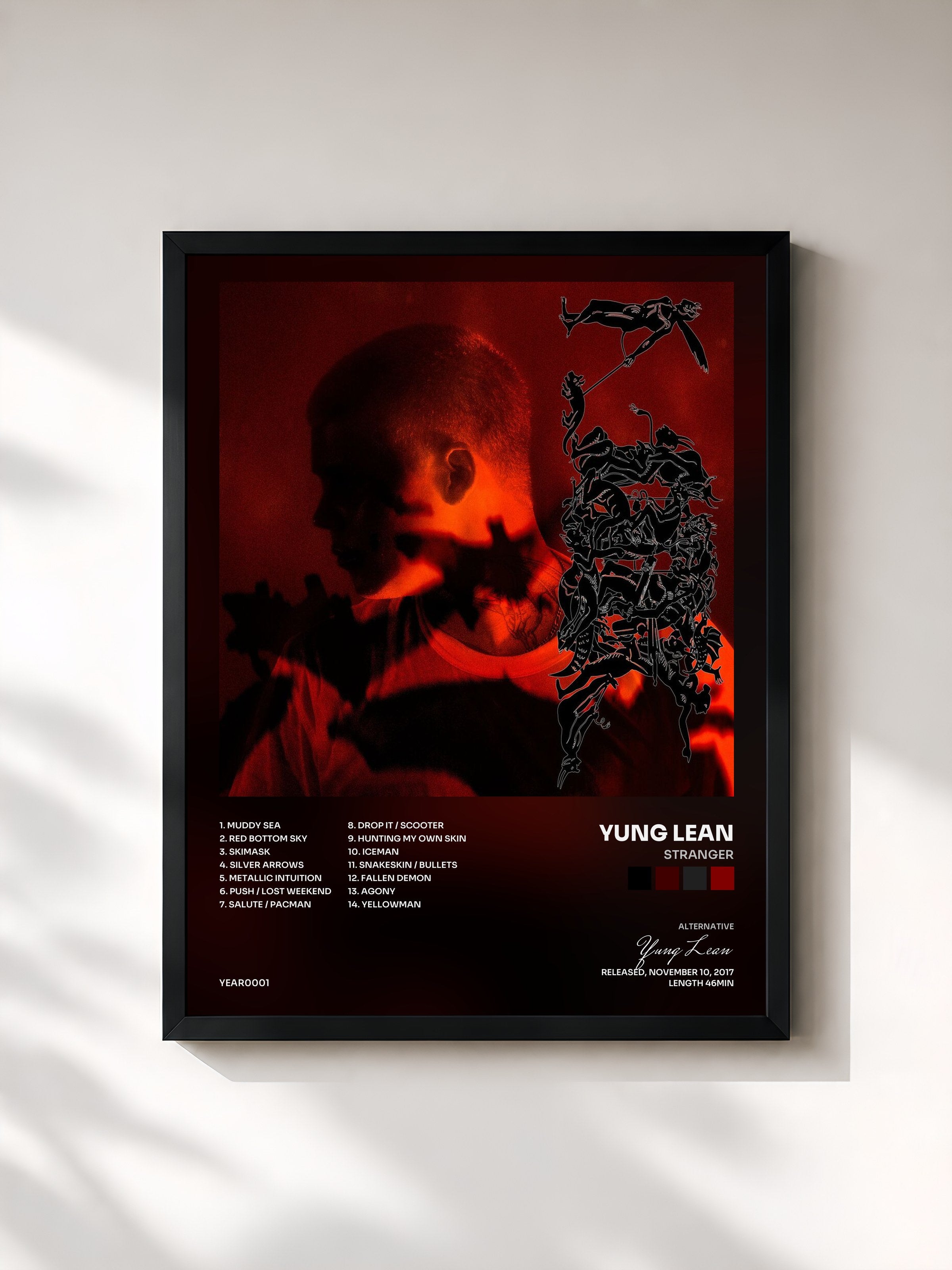 #noir Tableau de l'album Stranger de Yung Lean, cadre noir, imprimé et encadré en France