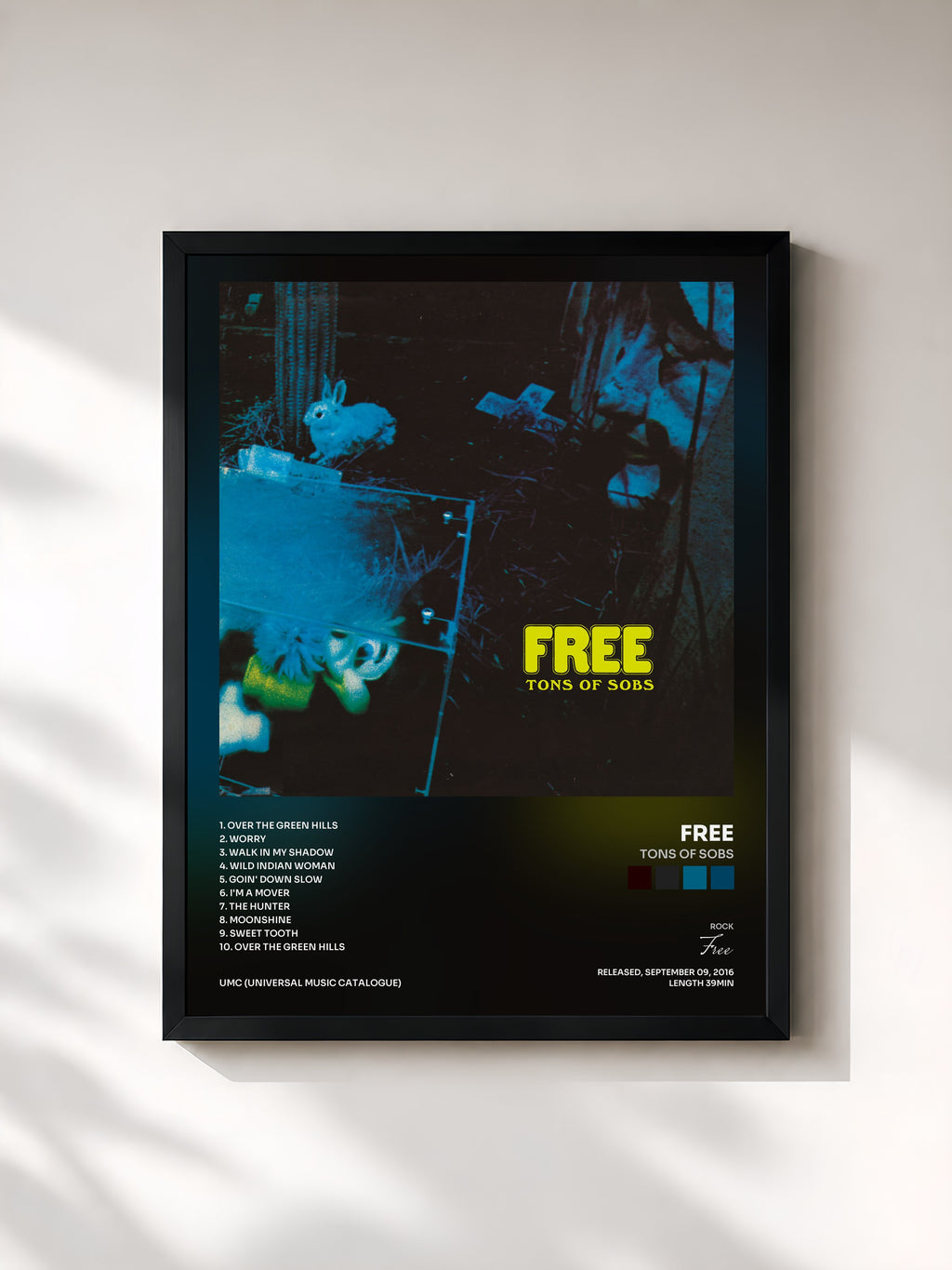 #noir Tableau de l'album Tons Of Sobs de Free, cadre noir, imprimé et encadré en France