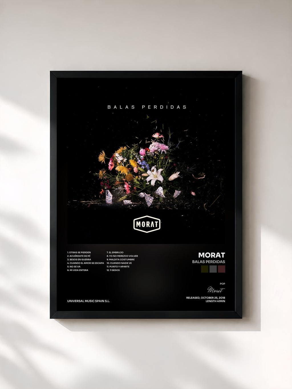 #noir Tableau de l'album Balas Perdidas de Morat, cadre noir, imprimé et encadré en France