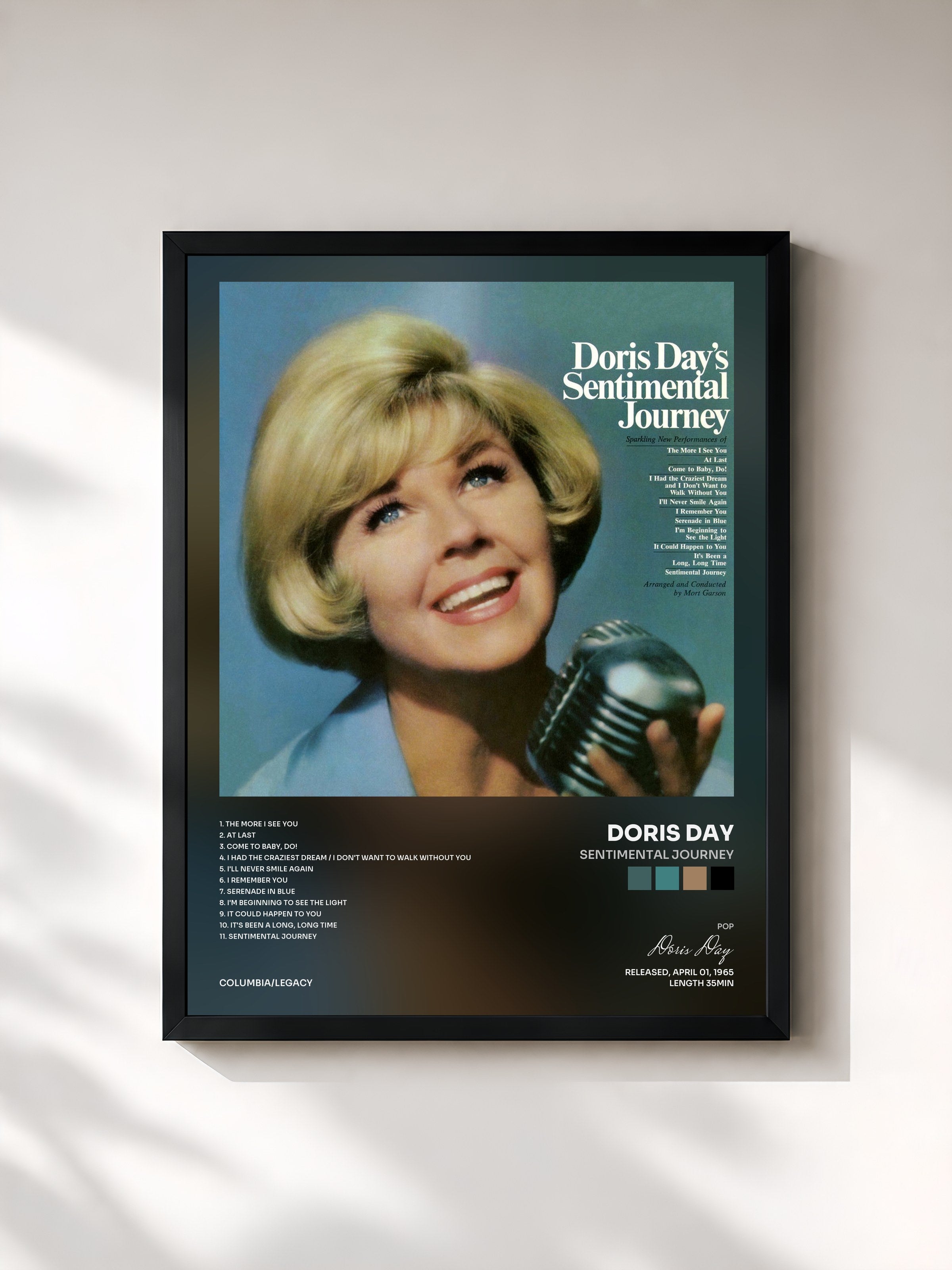 #noir Tableau de l'album Sentimental Journey de Doris Day, cadre noir, imprimé et encadré en France