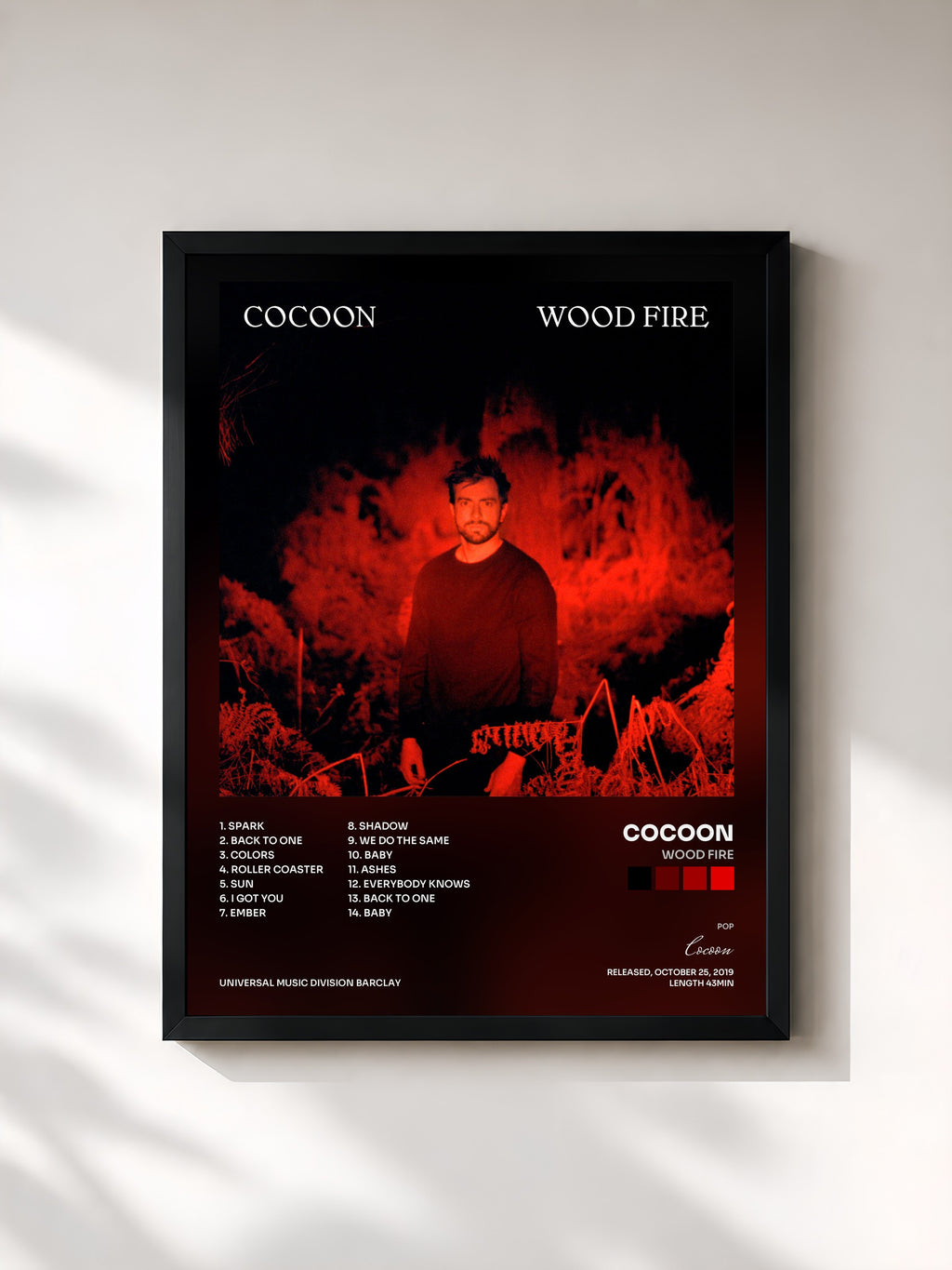 #noir Tableau de l'album Wood Fire de Cocoon, cadre noir, imprimé et encadré en France