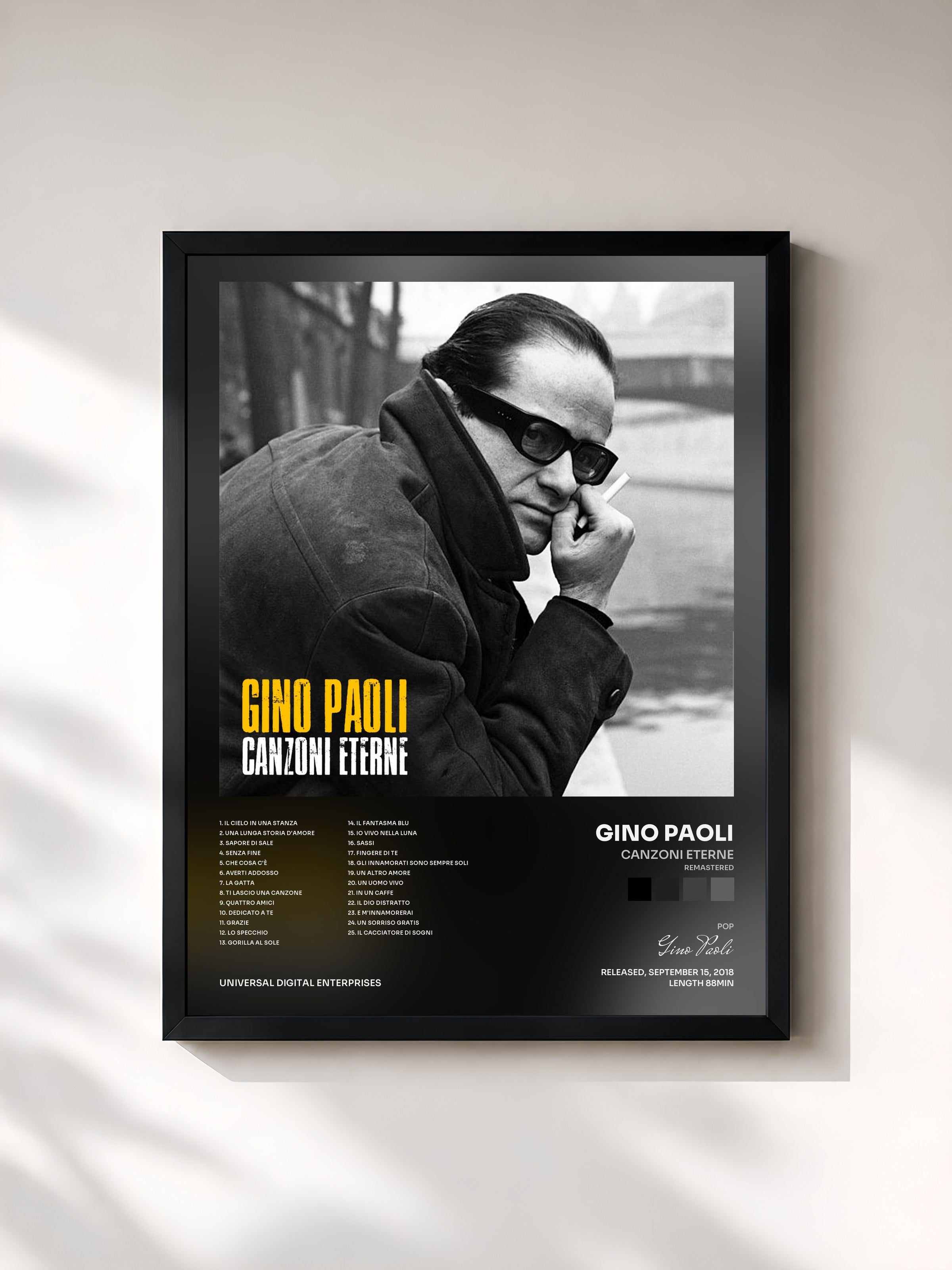 #noir Tableau de l'album Canzoni Eterne (Remastered) de Gino Paoli, cadre noir, imprimé et encadré en France