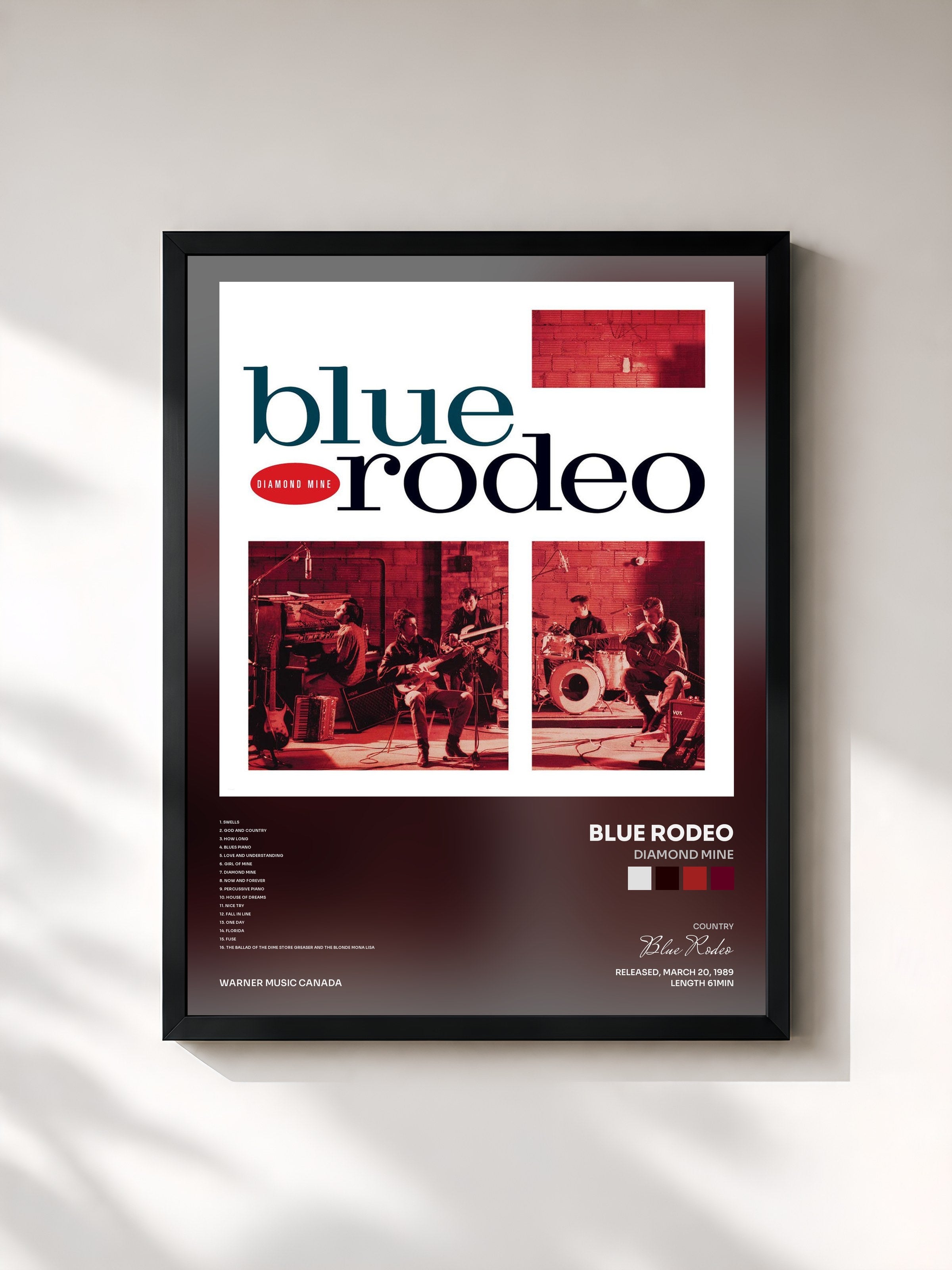 #noir Tableau de l'album Diamond Mine de Blue Rodeo, cadre noir, imprimé et encadré en France