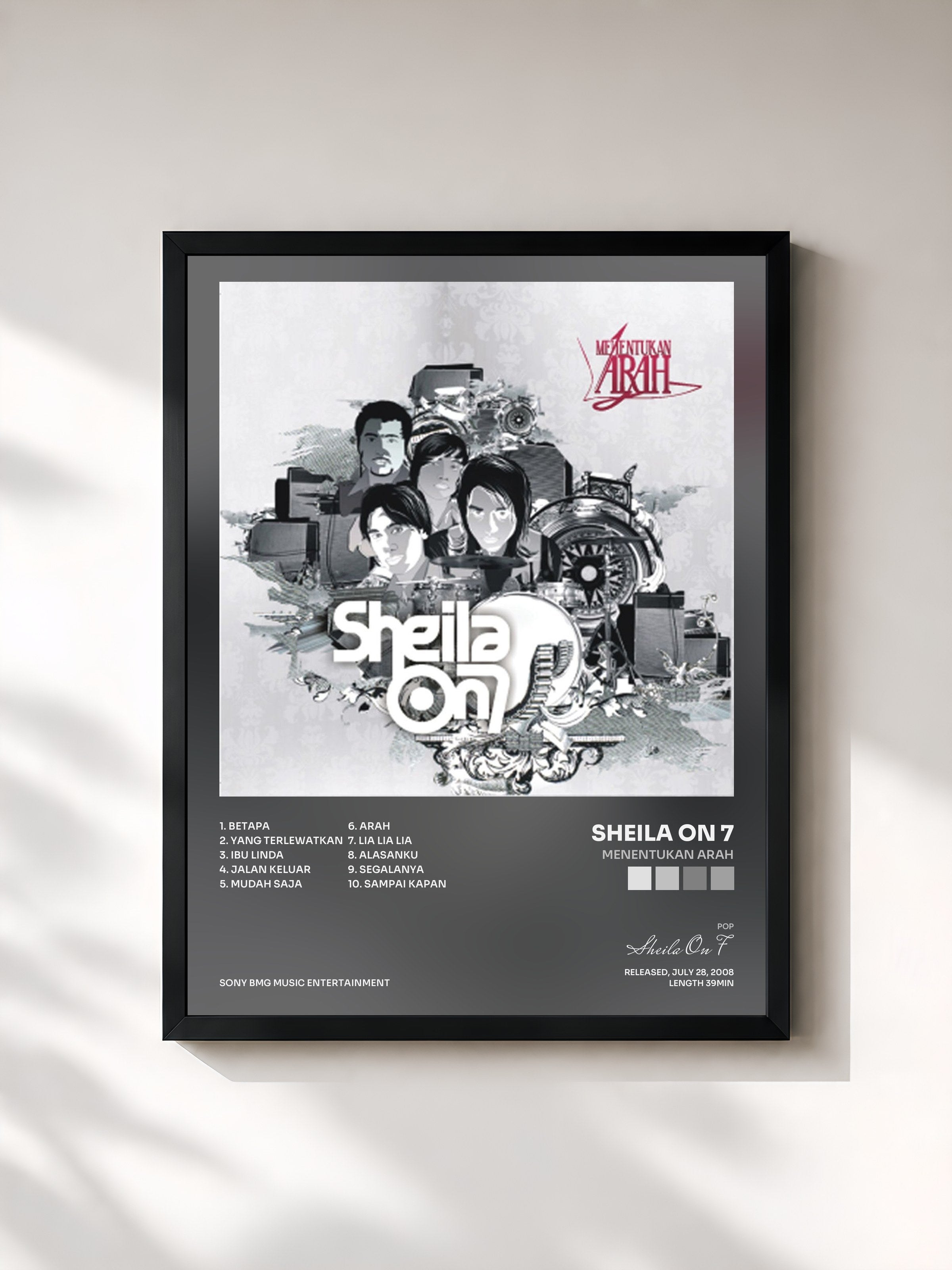 #noir Tableau de l'album Menentukan Arah de Sheila On 7, cadre noir, imprimé et encadré en France