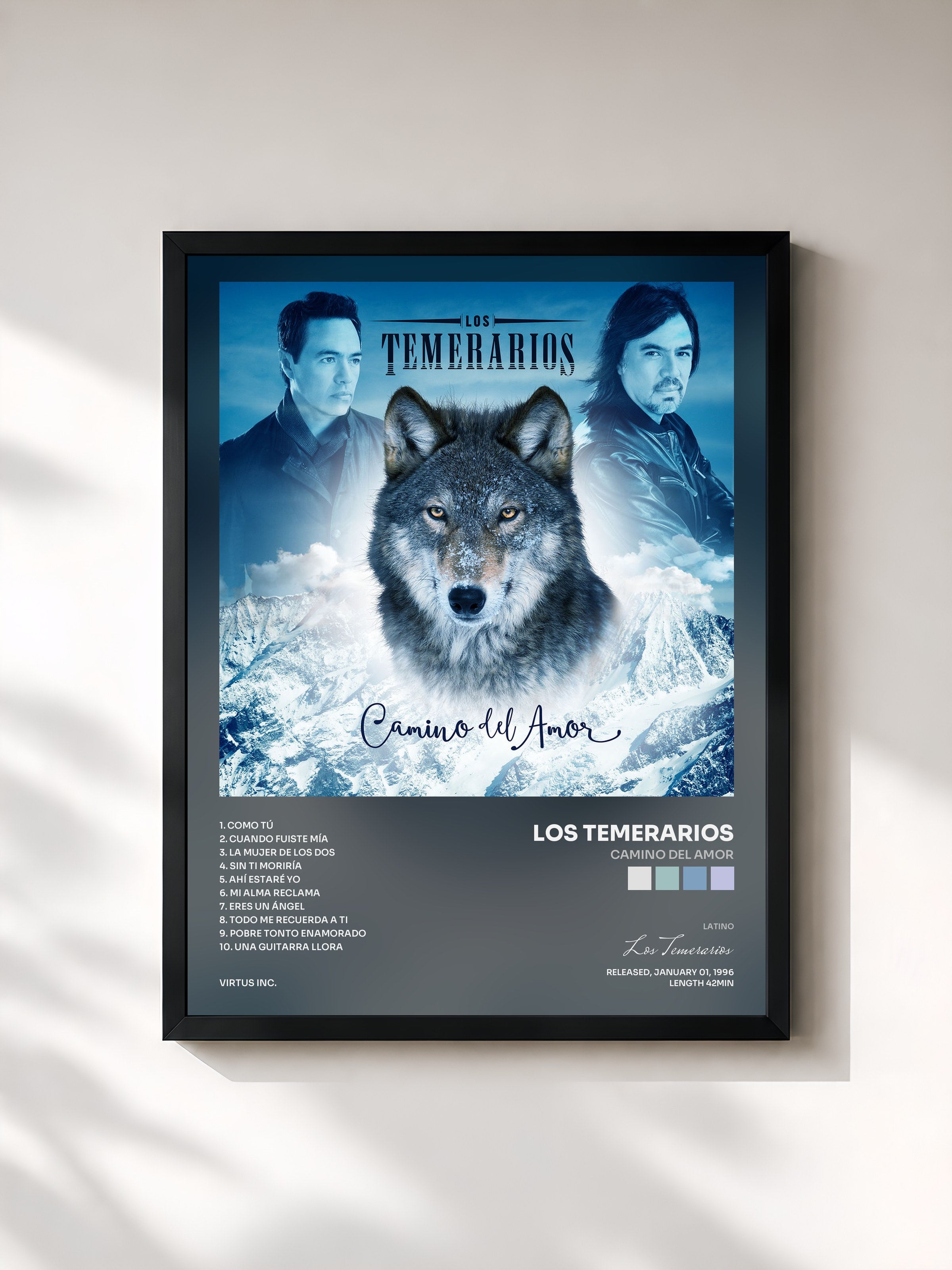 #noir Tableau de l'album Camino del Amor de Los Temerarios, cadre noir, imprimé et encadré en France