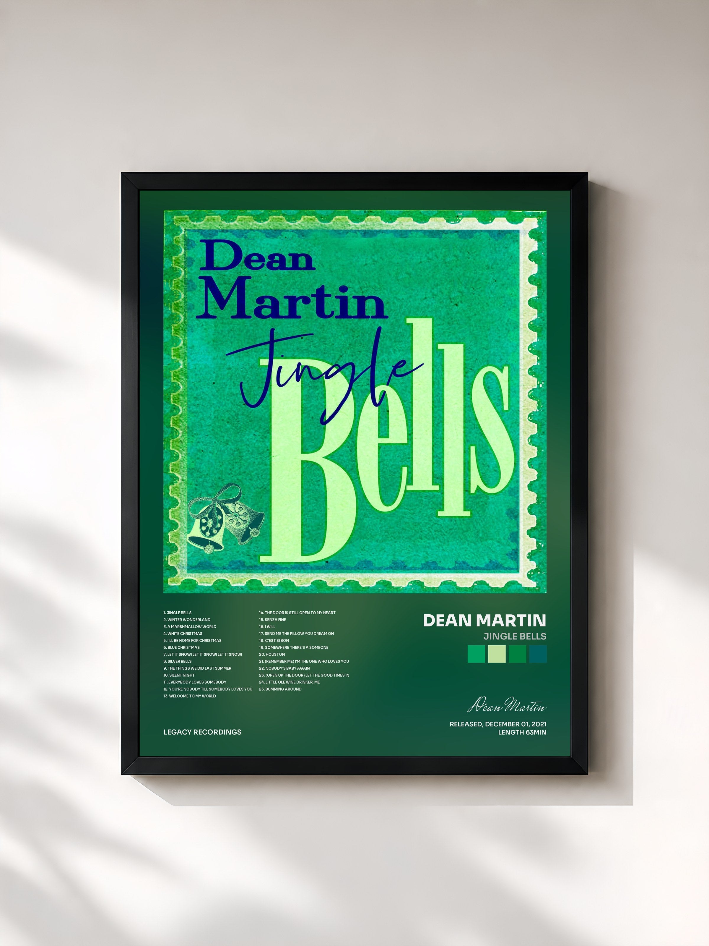 #noir Tableau de l'album Jingle Bells de Dean Martin, cadre noir, imprimé et encadré en France