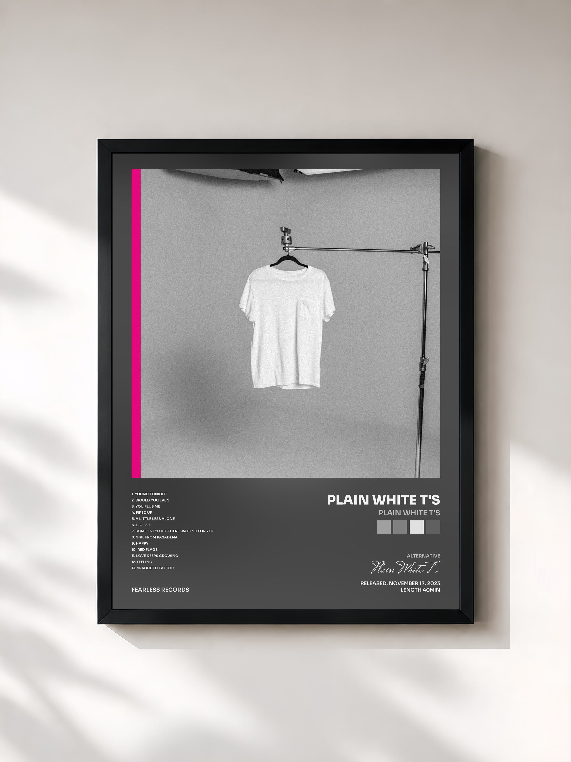 #noir Tableau de l'album Plain White T's de Plain White T's, cadre noir, imprimé et encadré en France