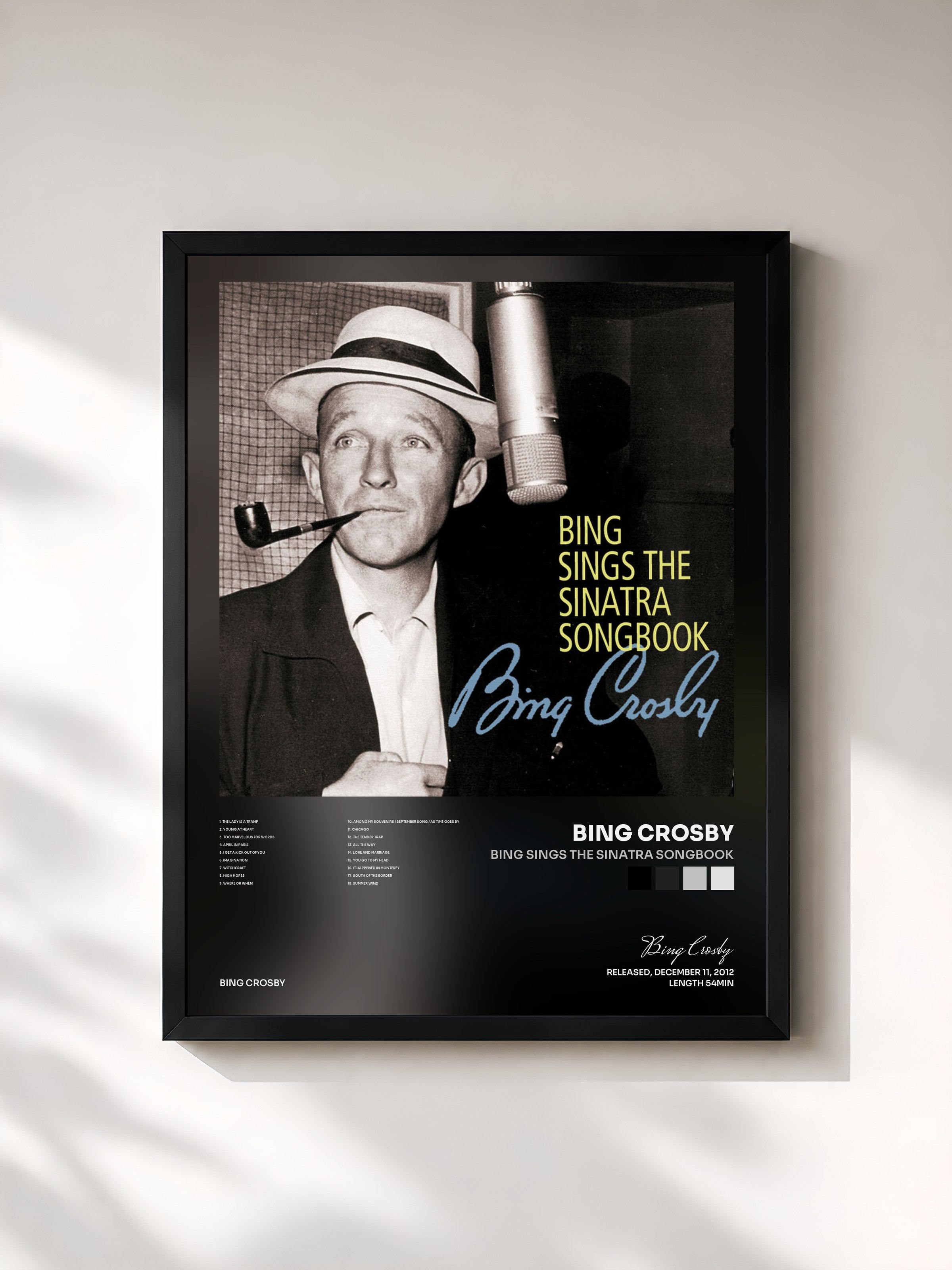 #noir Tableau de l'album Bing Sings The Sinatra Songbook de Bing Crosby, cadre noir, imprimé et encadré en France