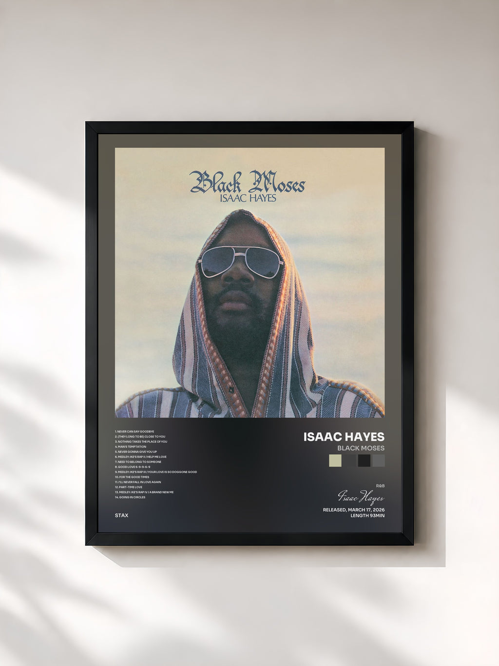 #noir Tableau de l'album Black Moses de Isaac Hayes, cadre noir, imprimé et encadré en France