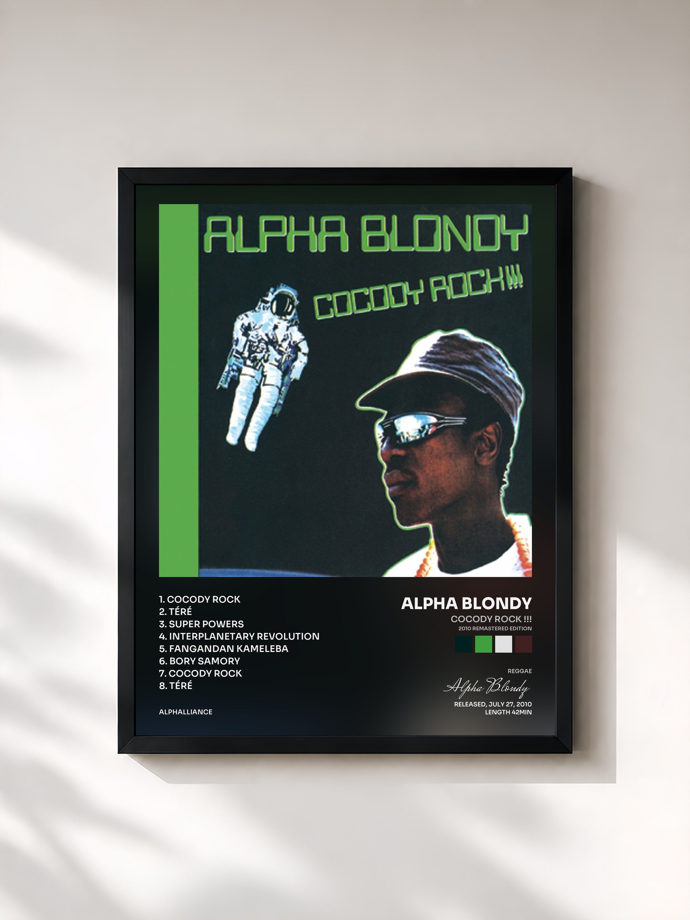 #noir Tableau de l'album Cocody Rock !!! (2010 Remastered Edition) de Alpha Blondy, cadre noir, imprimé et encadré en France