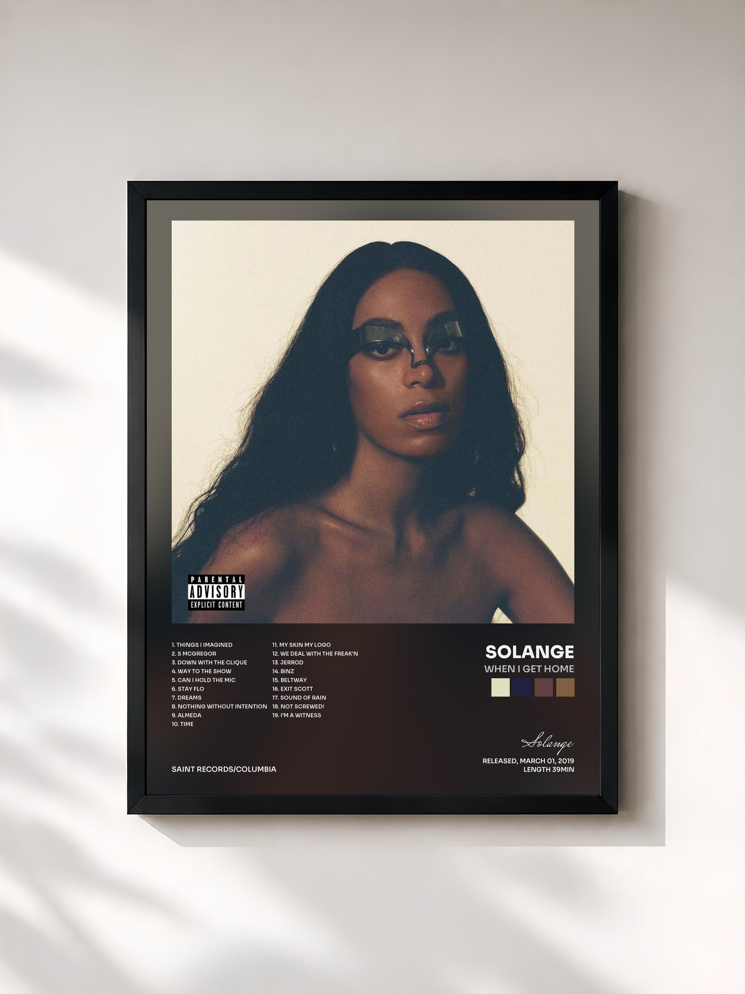 #noir Tableau de l'album When I Get Home de Solange, cadre noir, imprimé et encadré en France