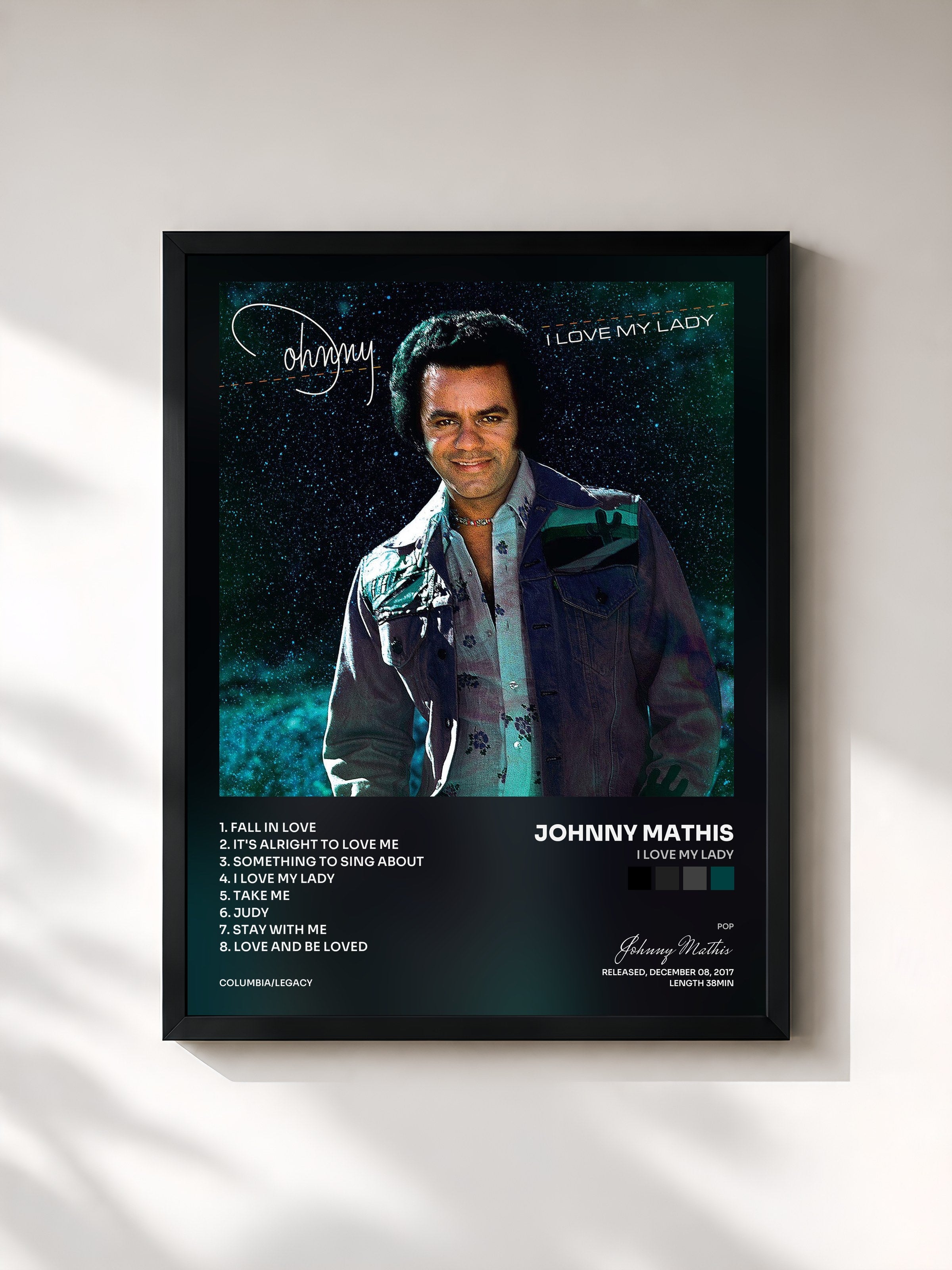 #noir Tableau de l'album I Love My Lady de Johnny Mathis, cadre noir, imprimé et encadré en France