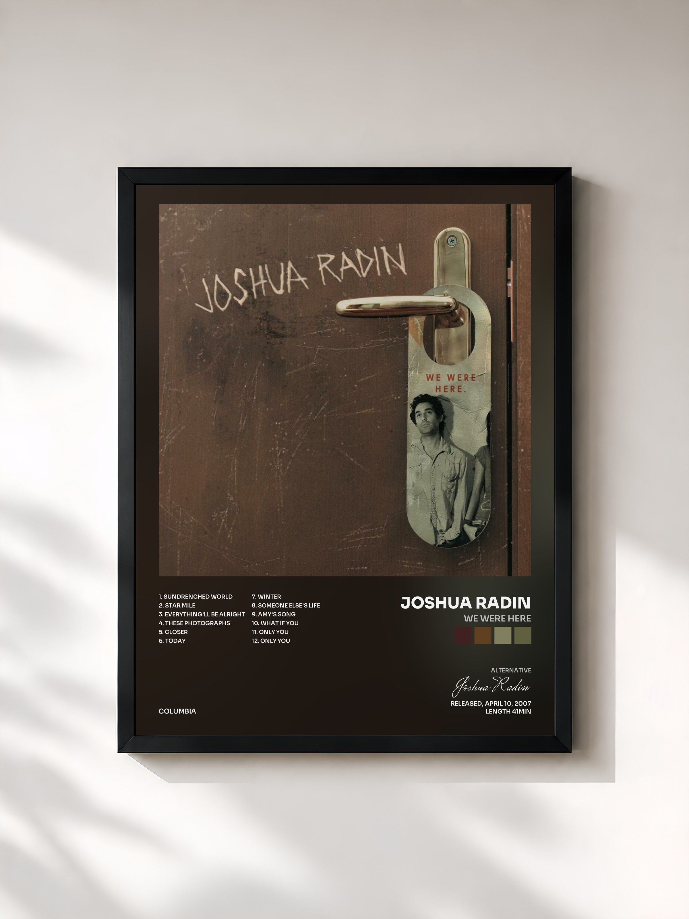#noir Tableau de l'album We Were Here de Joshua Radin, cadre noir, imprimé et encadré en France