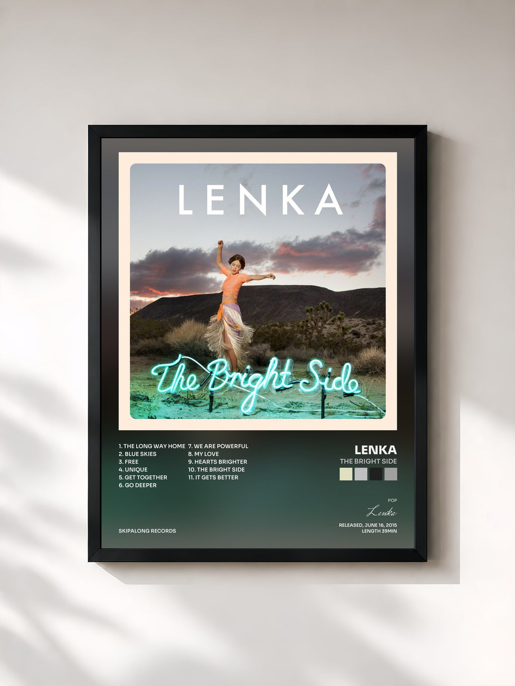 #noir Tableau de l'album The Bright Side de Lenka, cadre noir, imprimé et encadré en France