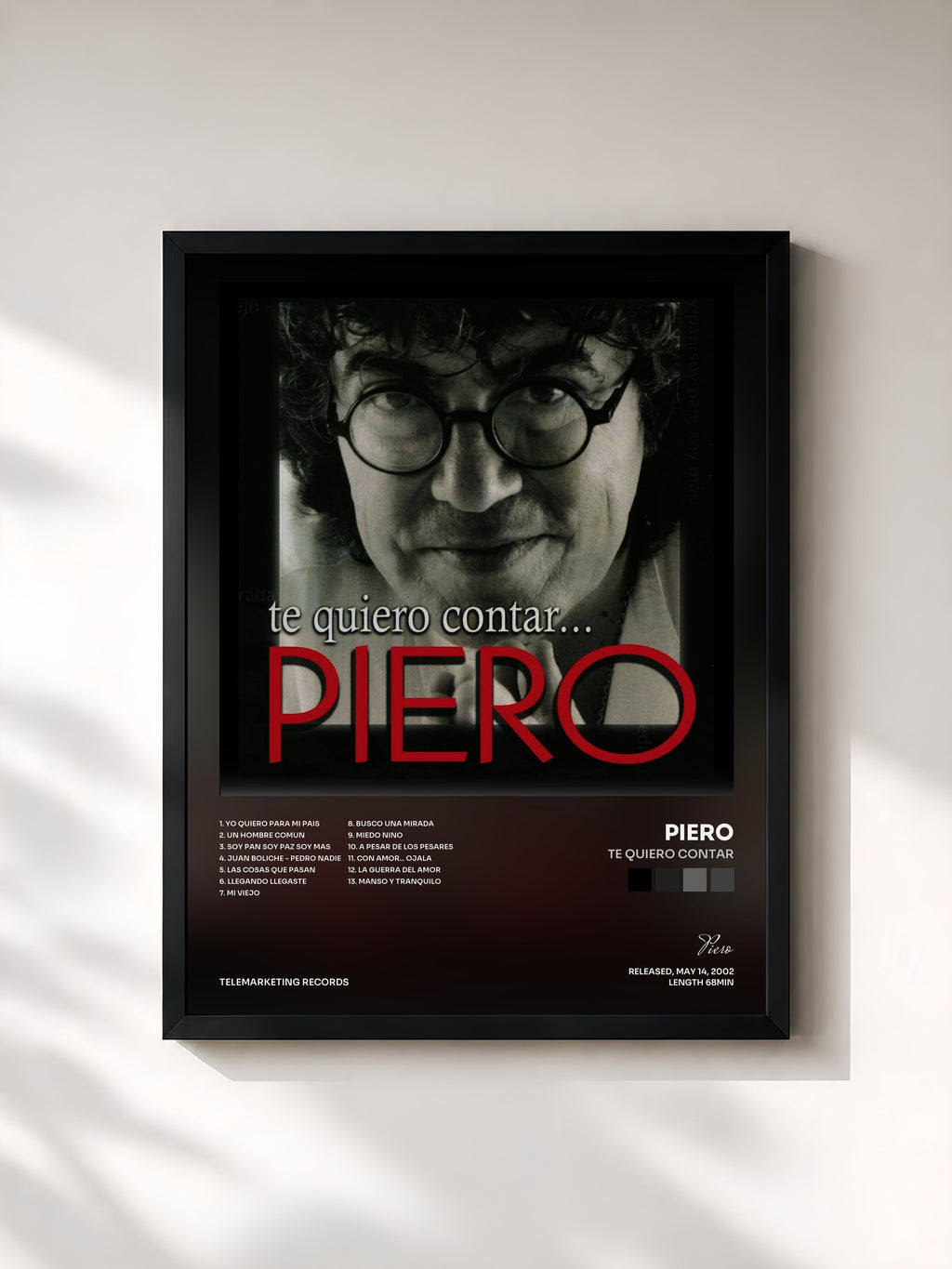 #noir Tableau de l'album Te Quiero Contar de Piero, cadre noir, imprimé et encadré en France