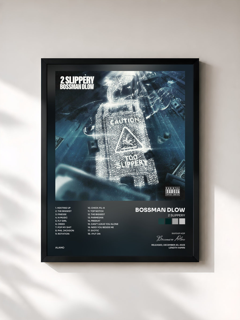 #noir Tableau de l'album 2 Slippery de Bossman Dlow, cadre noir, imprimé et encadré en France