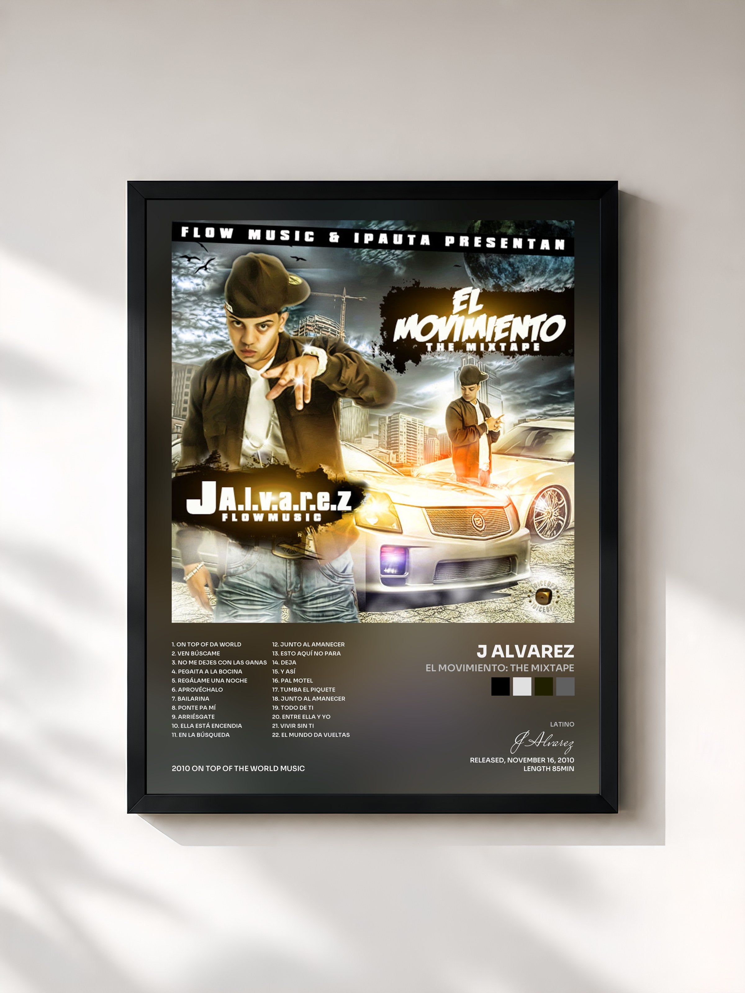 #noir Tableau de l'album El Movimiento: The Mixtape de J Alvarez, cadre noir, imprimé et encadré en France