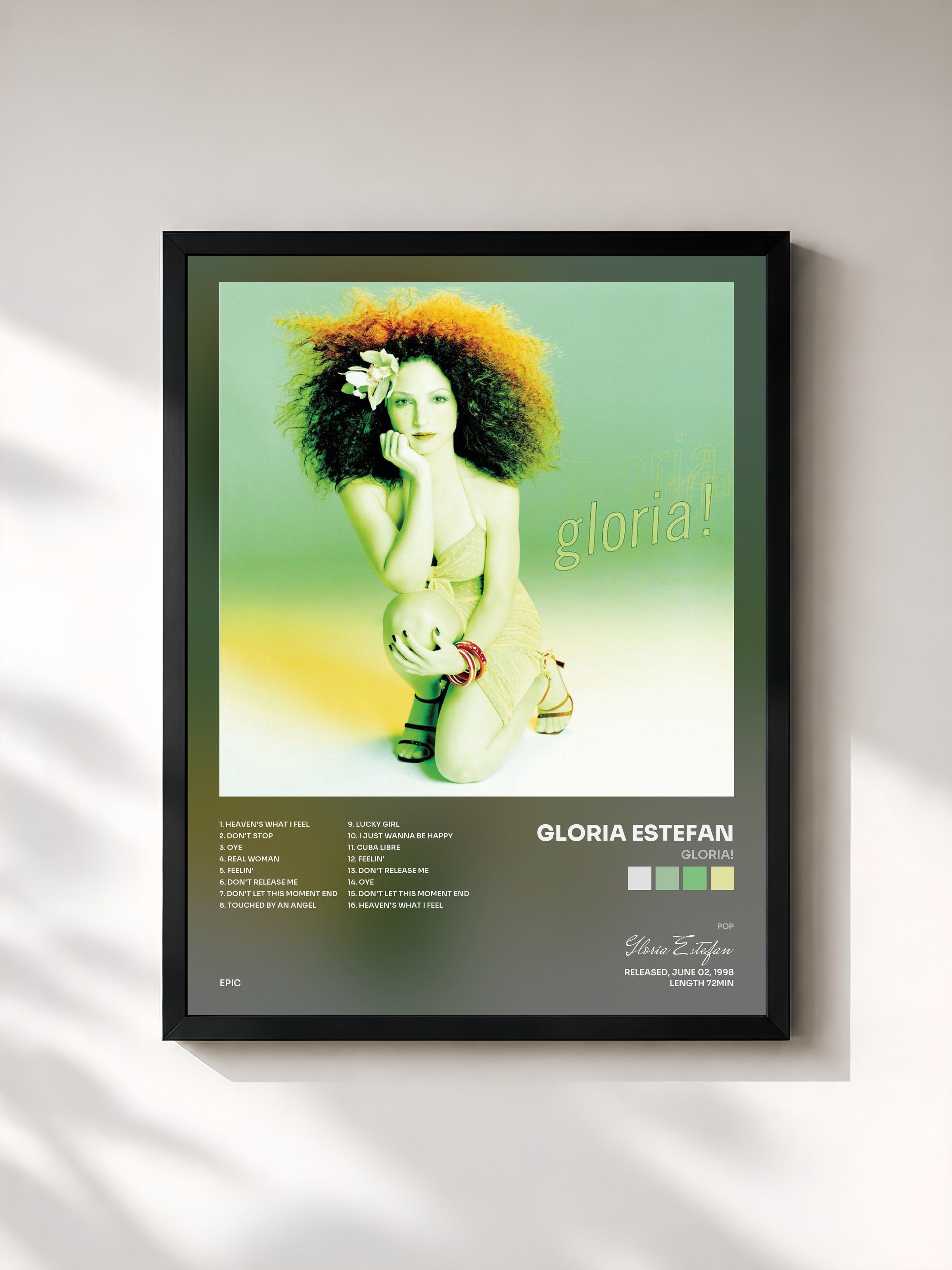 #noir Tableau de l'album Gloria! de Gloria Estefan, cadre noir, imprimé et encadré en France