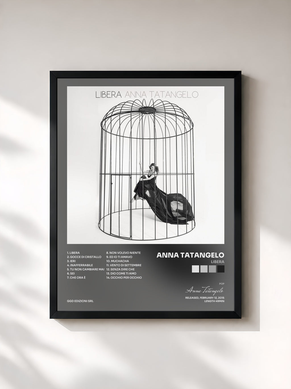 #noir Tableau de l'album Libera de Anna Tatangelo, cadre noir, imprimé et encadré en France