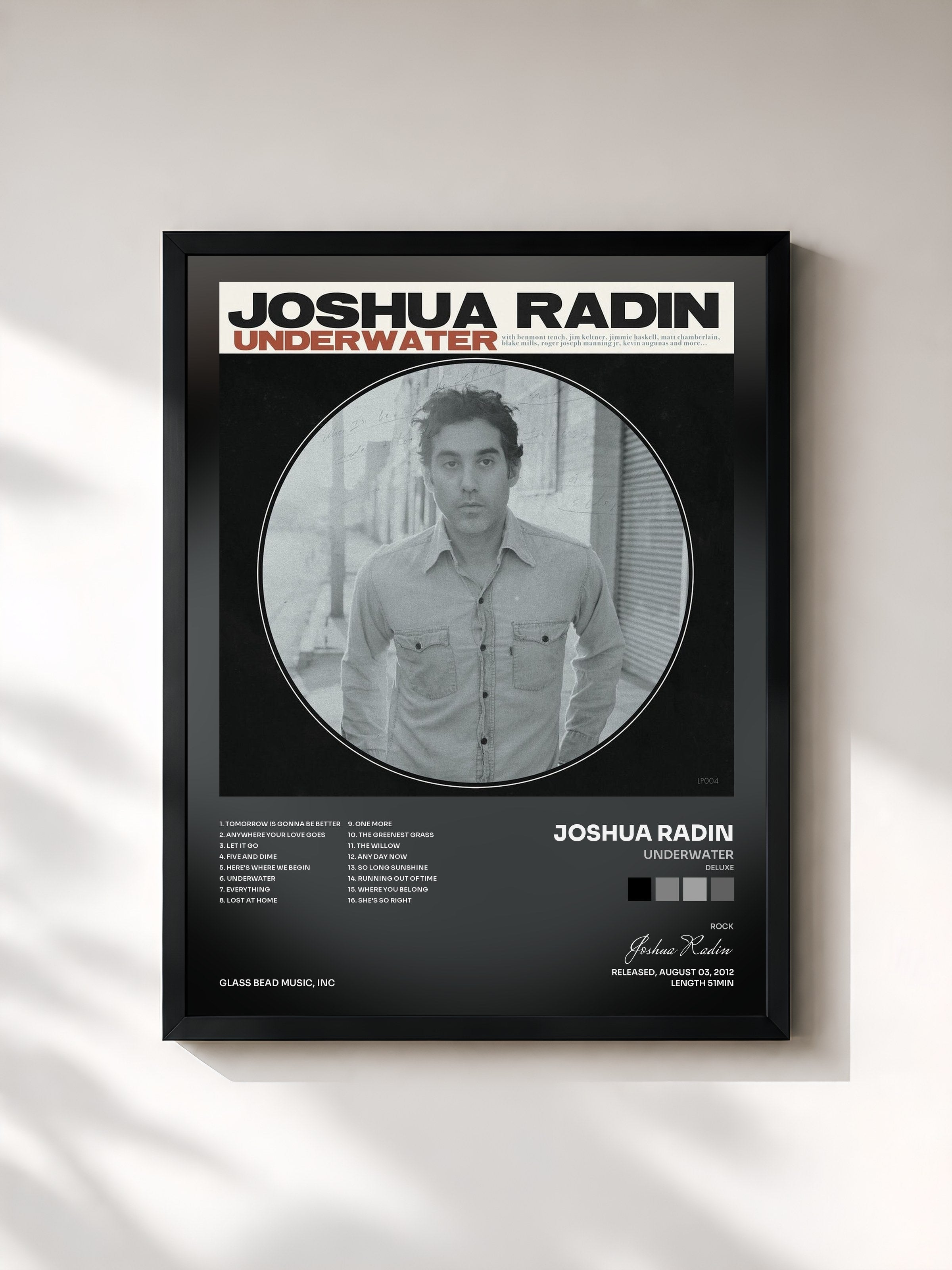 #noir Tableau de l'album Underwater (Deluxe) de Joshua Radin, cadre noir, imprimé et encadré en France