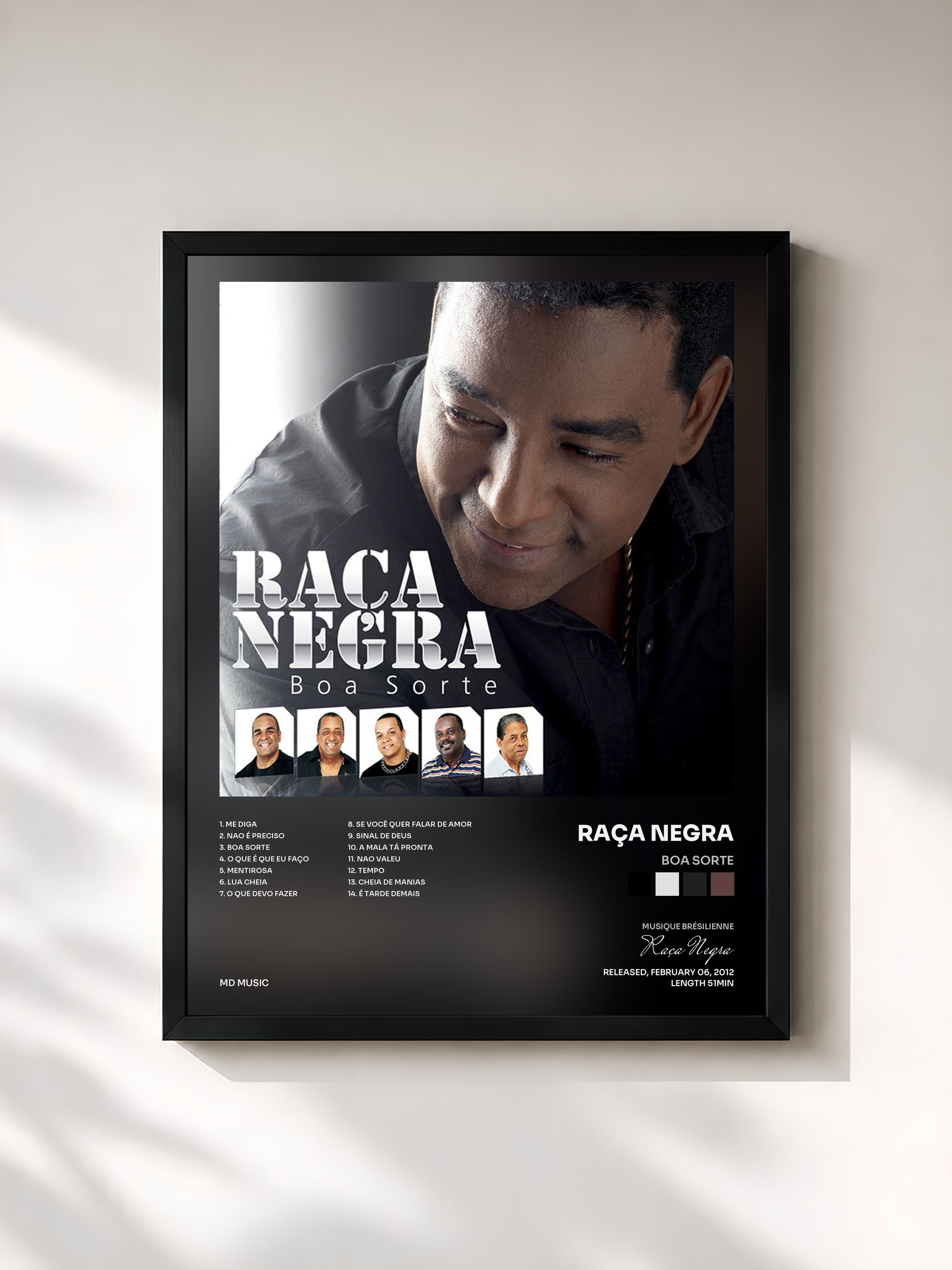 #noir Tableau de l'album Boa Sorte de Raça Negra, cadre noir, imprimé et encadré en France