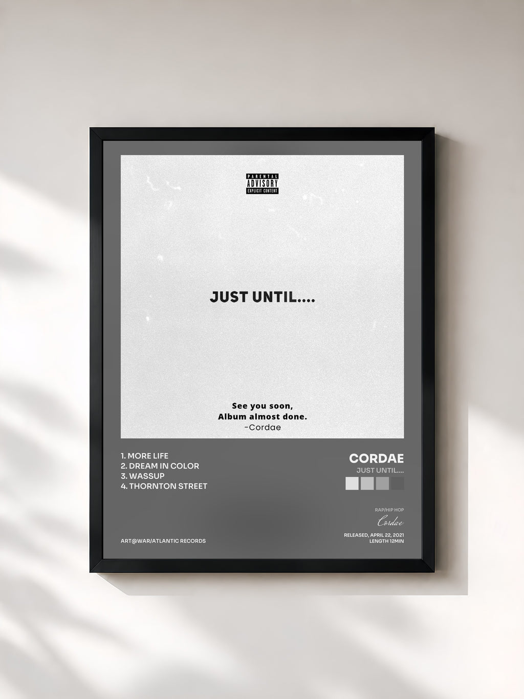 #noir Tableau de l'album Just Until.... de Cordae, cadre noir, imprimé et encadré en France