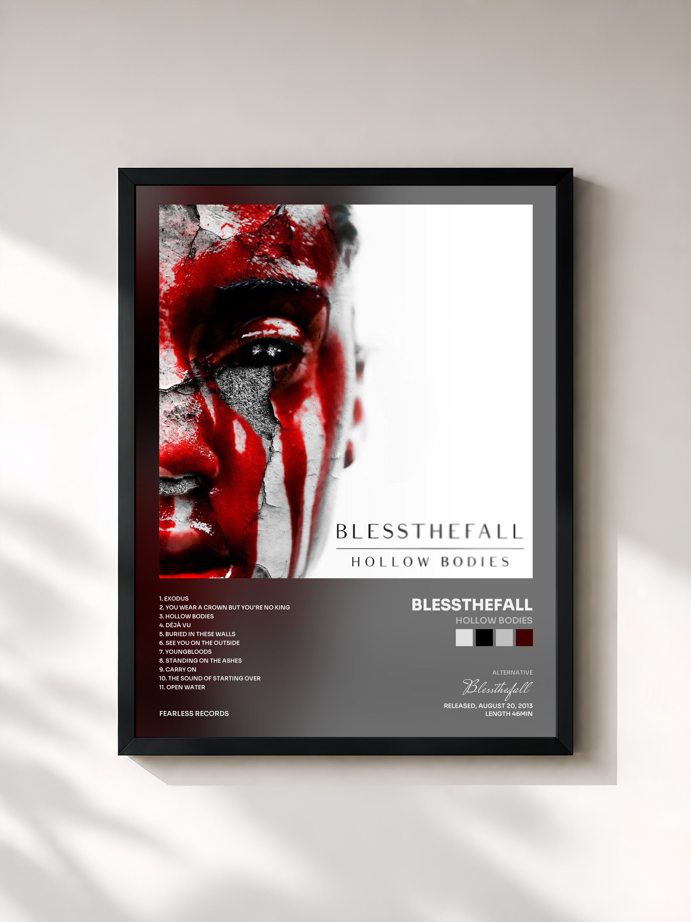 #noir Tableau de l'album Hollow Bodies de Blessthefall, cadre noir, imprimé et encadré en France