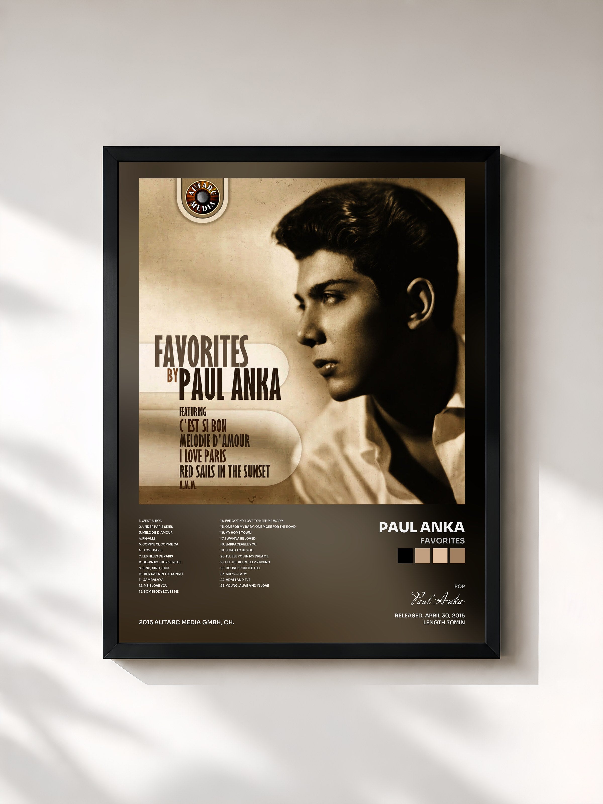 #noir Tableau de l'album Favorites de Paul Anka, cadre noir, imprimé et encadré en France