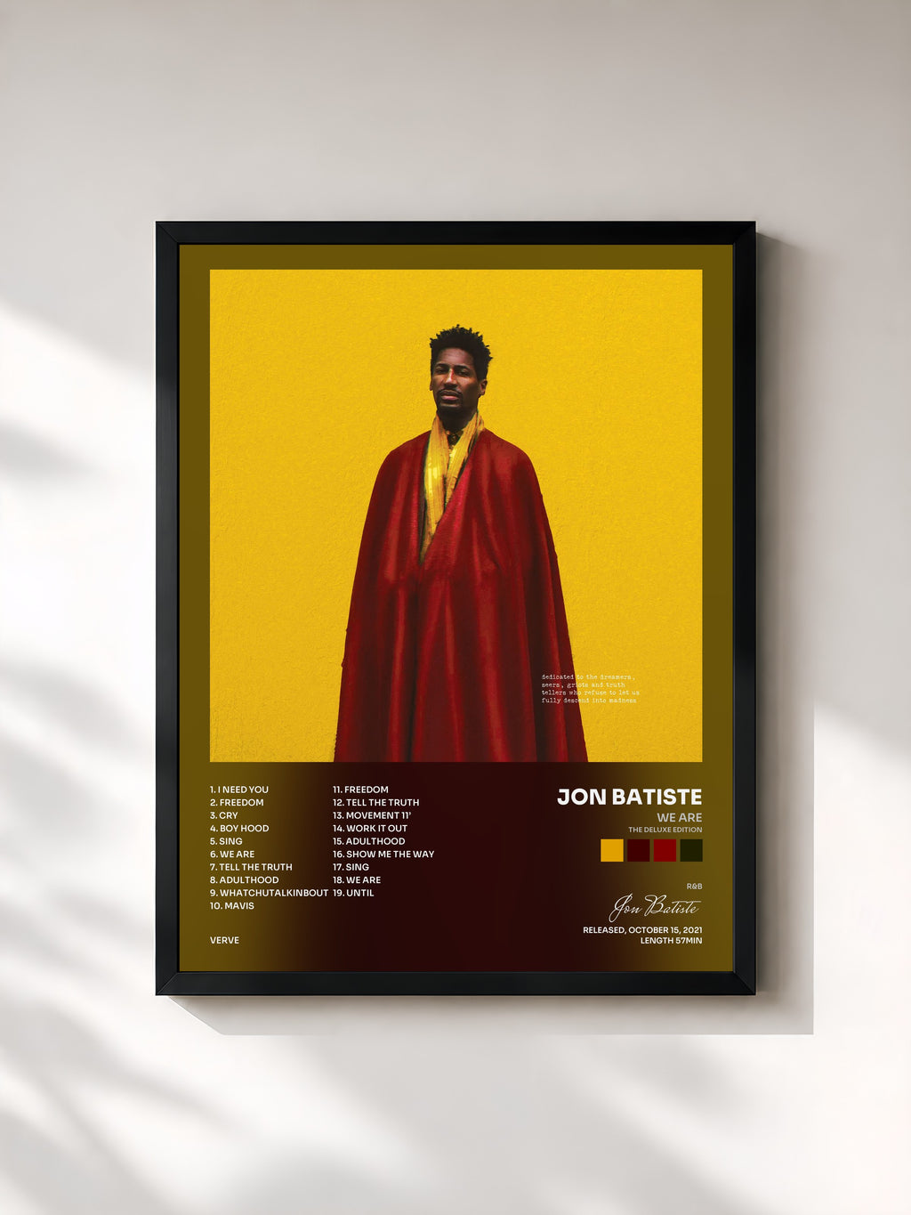 #noir Tableau de l'album WE ARE (The Deluxe Edition) de Jon Batiste, cadre noir, imprimé et encadré en France