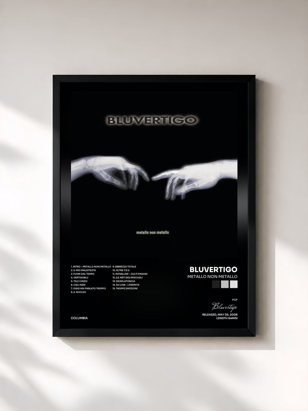 #noir Tableau de l'album Metallo Non Metallo de Bluvertigo, cadre noir, imprimé et encadré en France