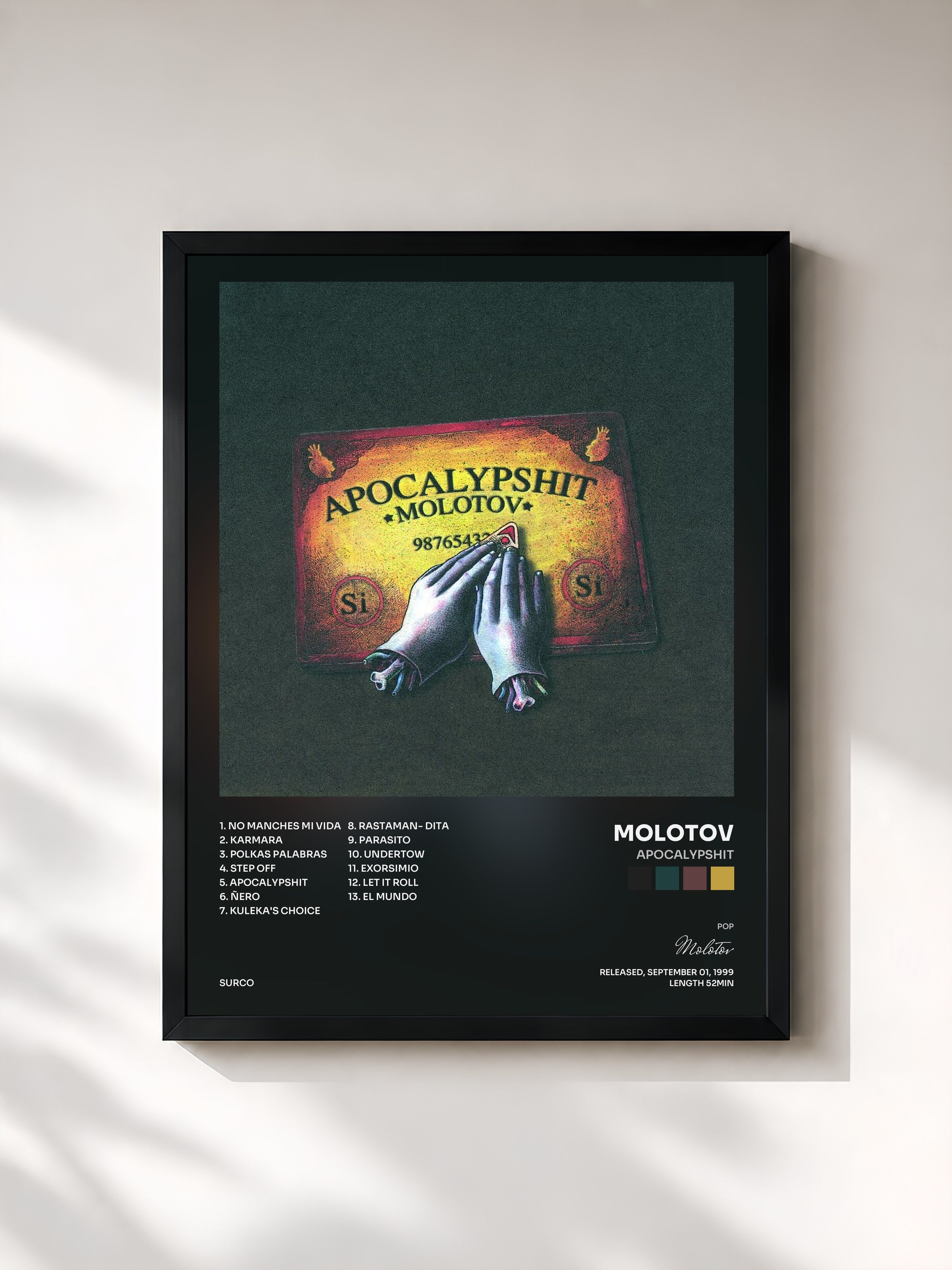 #noir Tableau de l'album Apocalypshit de Molotov, cadre noir, imprimé et encadré en France