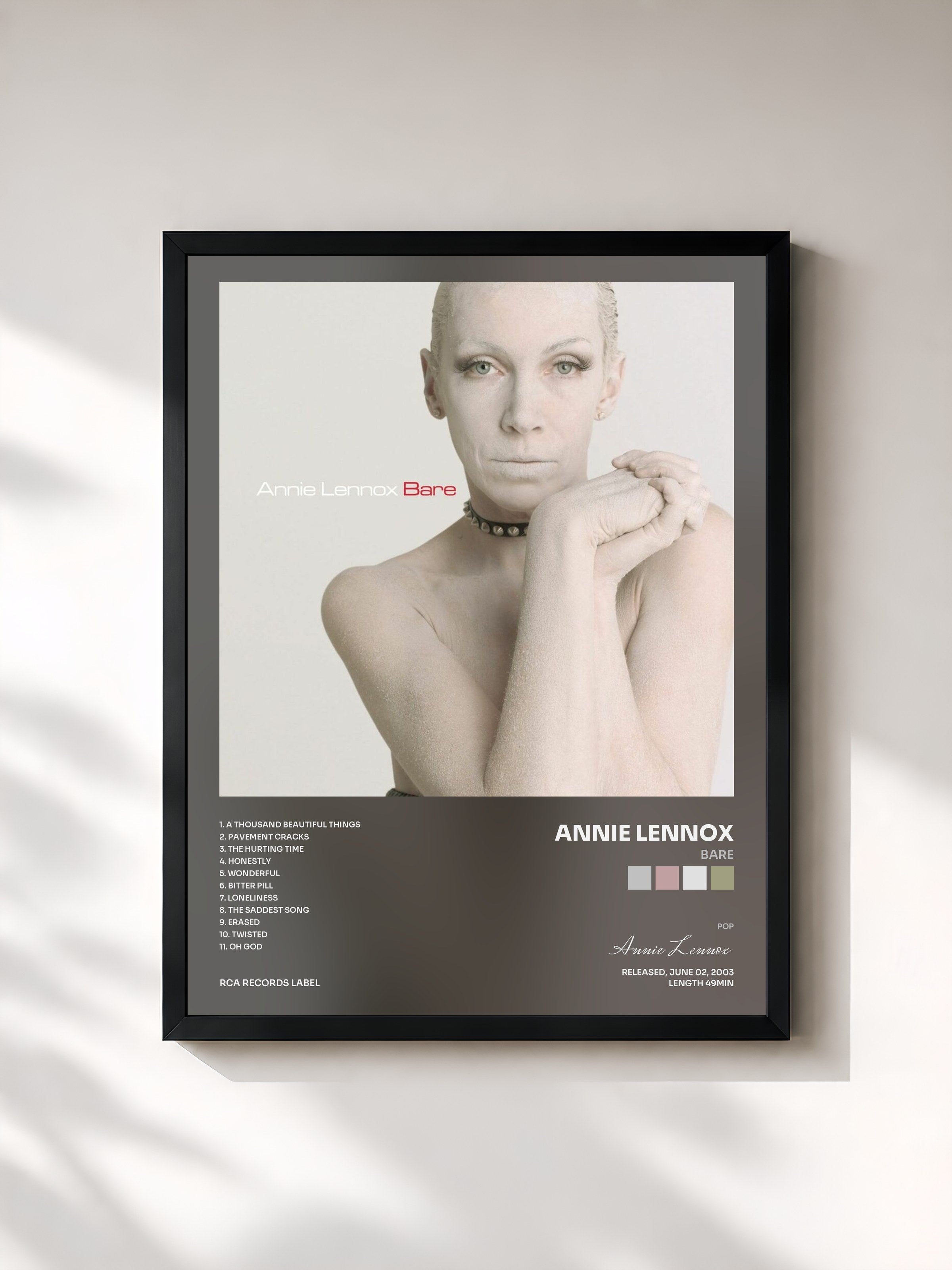 #noir Tableau de l'album Bare de Annie Lennox, cadre noir, imprimé et encadré en France