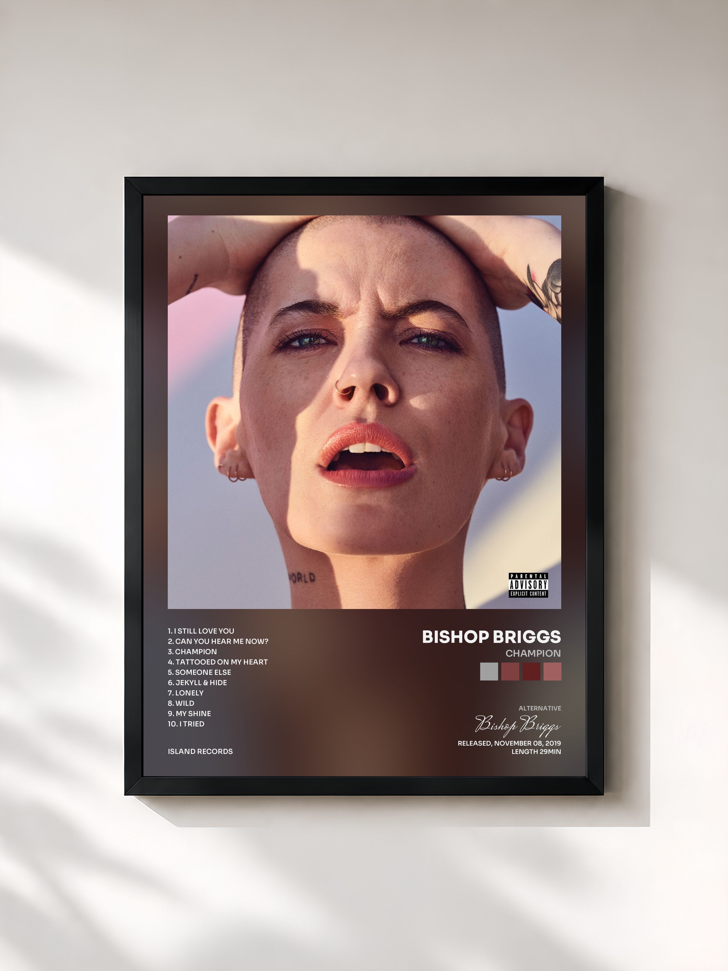 #noir Tableau de l'album CHAMPION de Bishop Briggs, cadre noir, imprimé et encadré en France