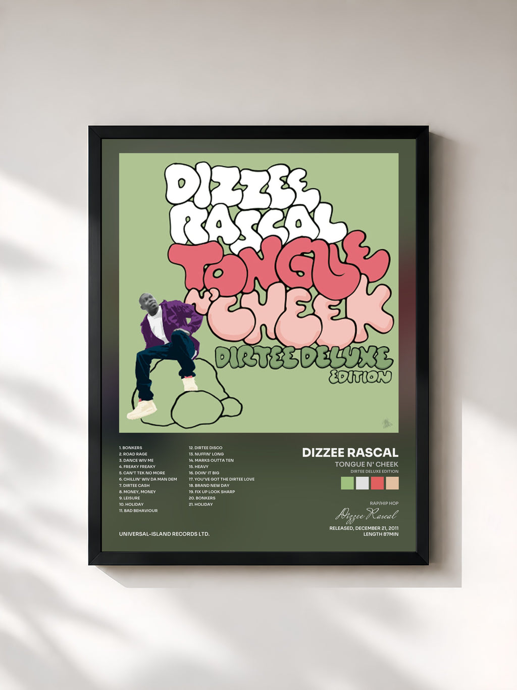 #noir Tableau de l'album Tongue N' Cheek (Dirtee Deluxe Edition) de Dizzee Rascal, cadre noir, imprimé et encadré en France