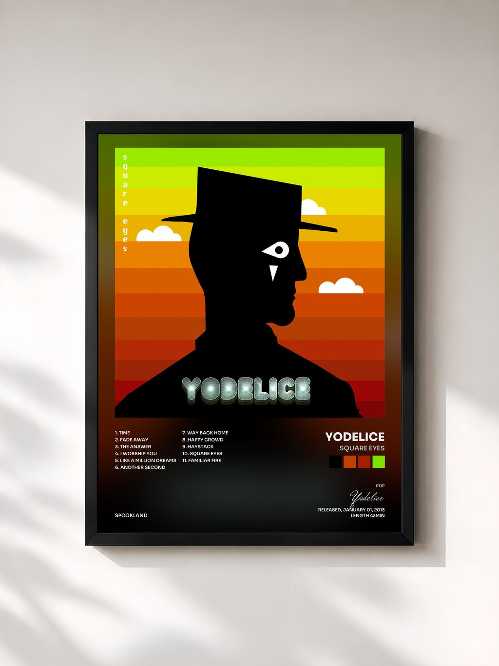 #noir Tableau de l'album Square Eyes de Yodelice, cadre noir, imprimé et encadré en France
